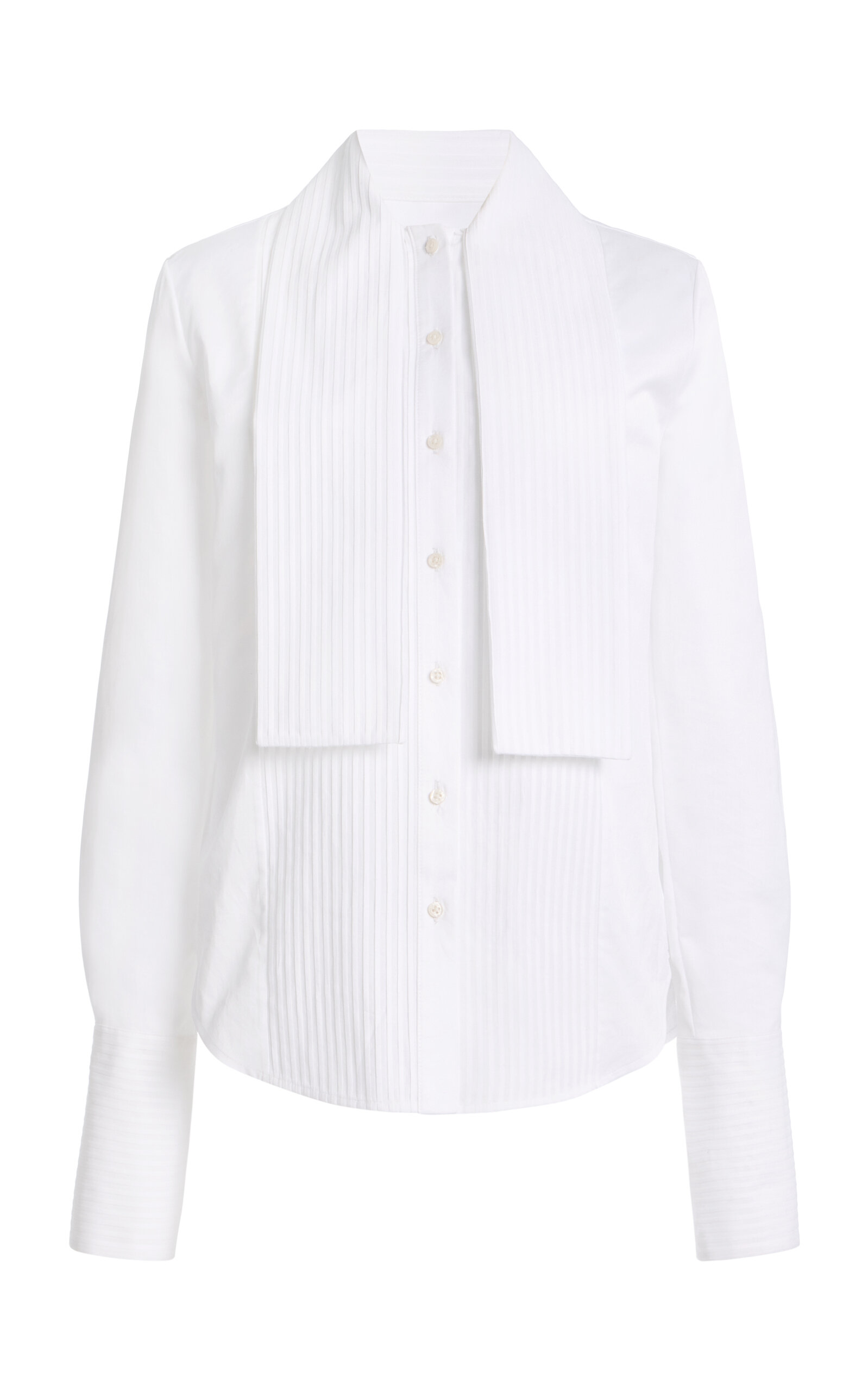 Brandon Maxwell - The Inez Scarf-Detailed Cotton Satin-Poplin Tuxedo Shirt - White - US 10 - Moda Operandi