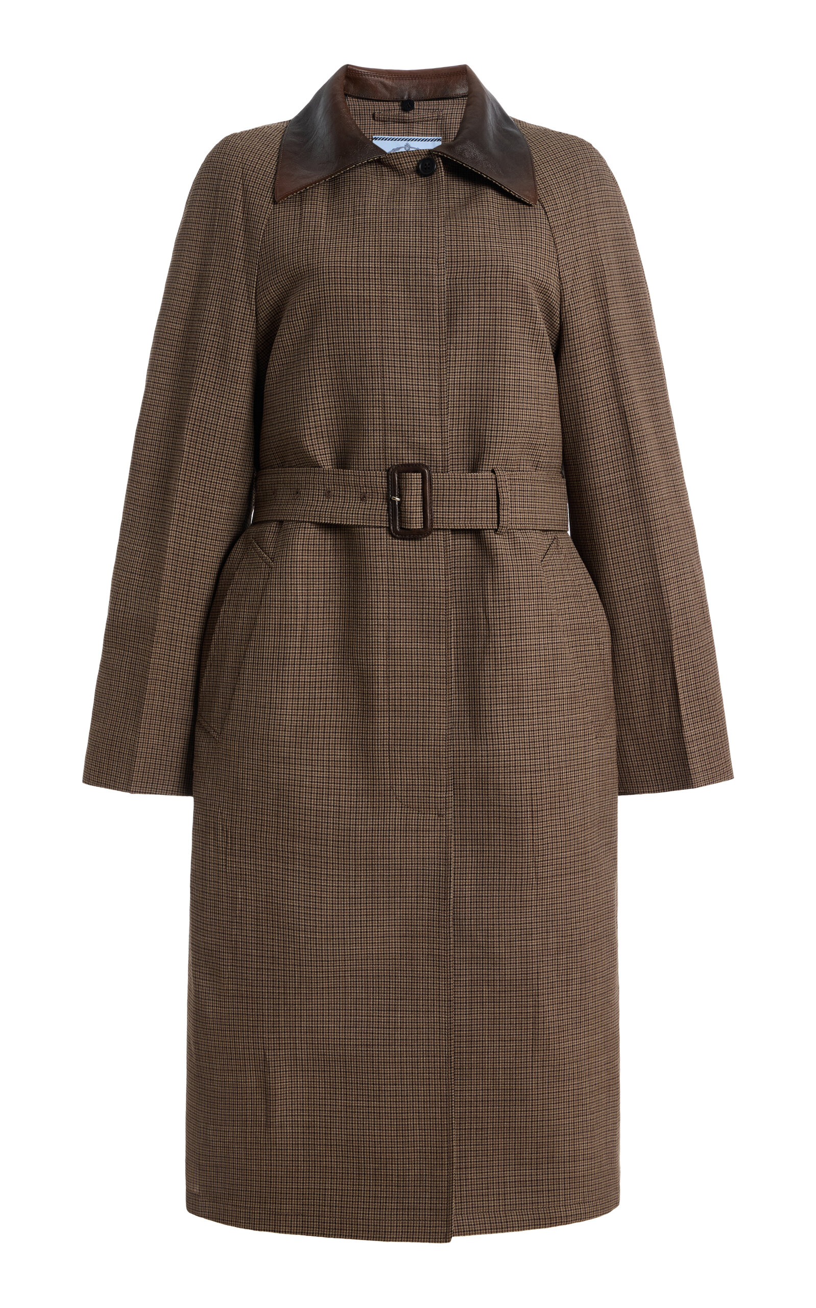 Prada Houndstooth Wool Coat In Brown