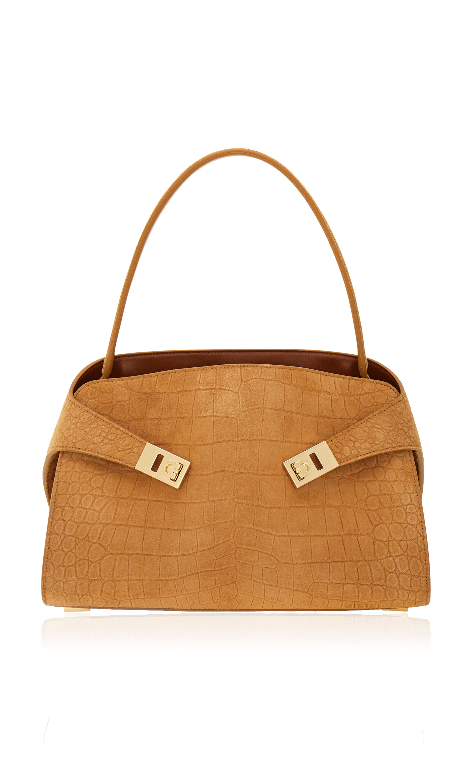Ferragamo Hug Soft Alligator-Embossed Suede Shoulder Bag - Moda Operandi