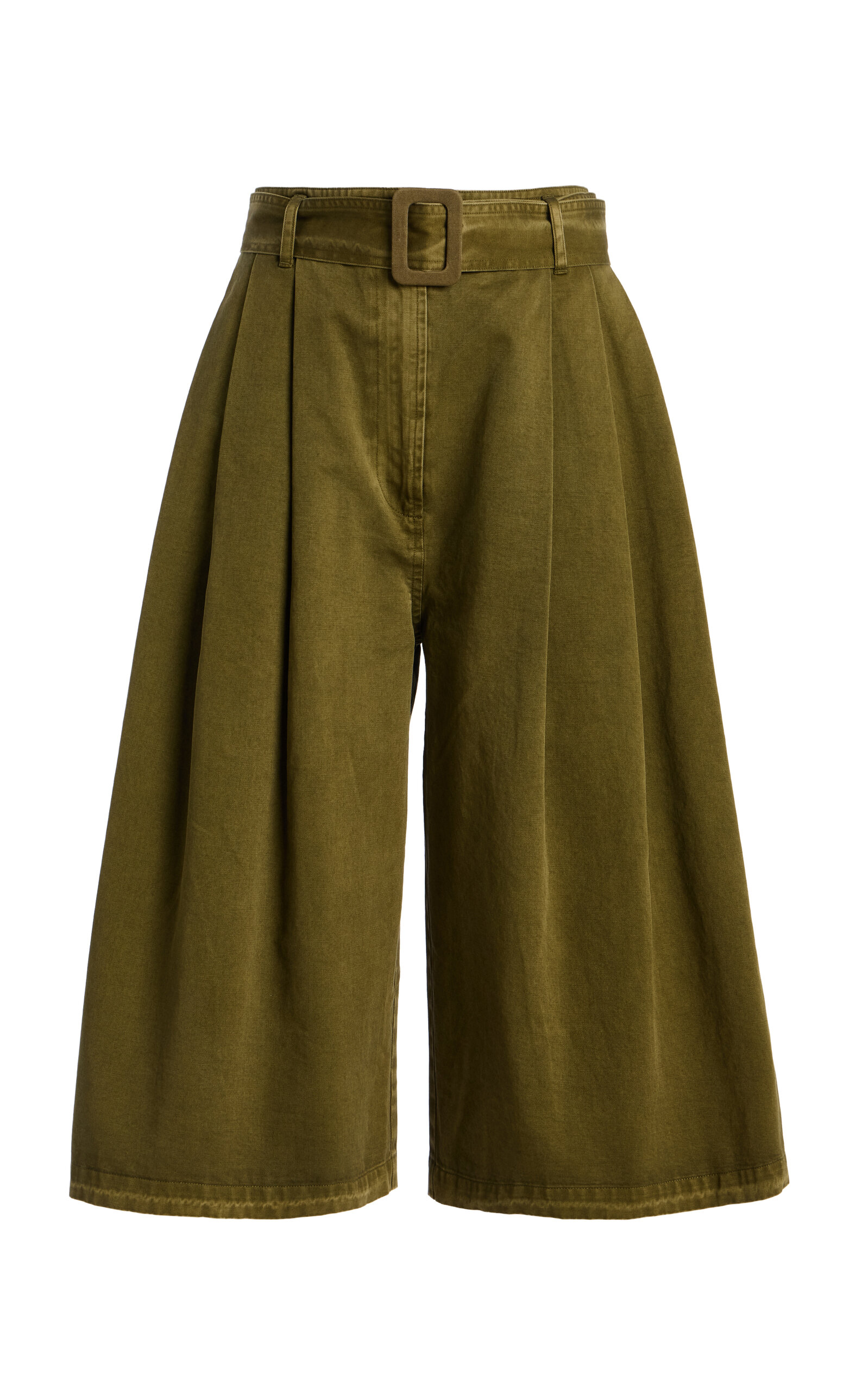 Co Garment-dyed Tton Pleated Culottes In Green