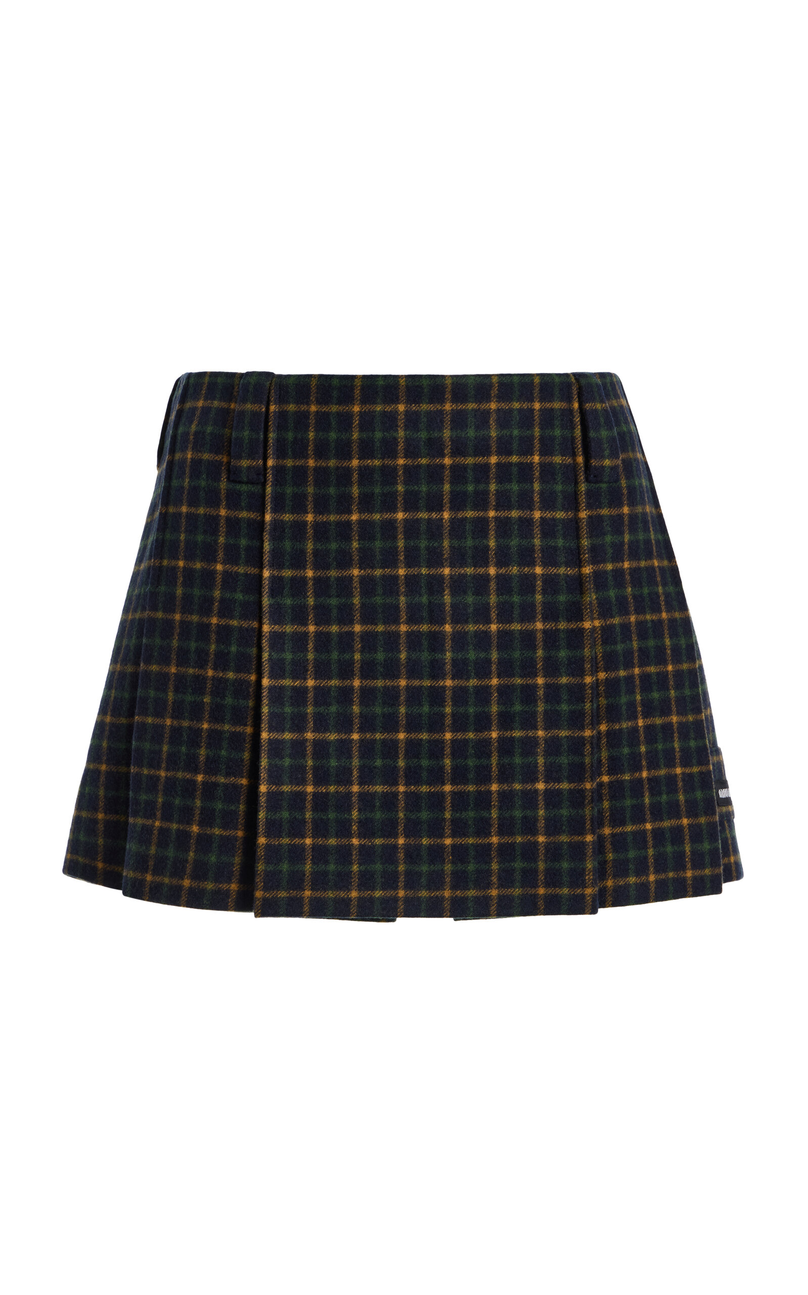 Miu Miu Pleated Checked Wool Mini Skirt - Moda Operandi