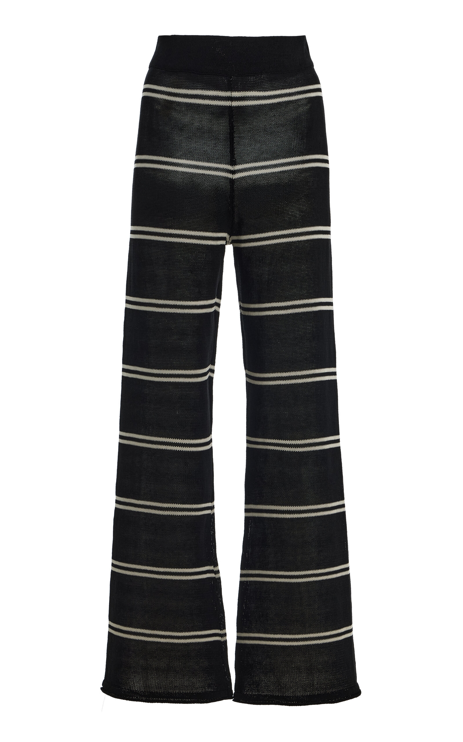 Zulu & Zephyr Striped Knit Flared-leg Pants In Black,white