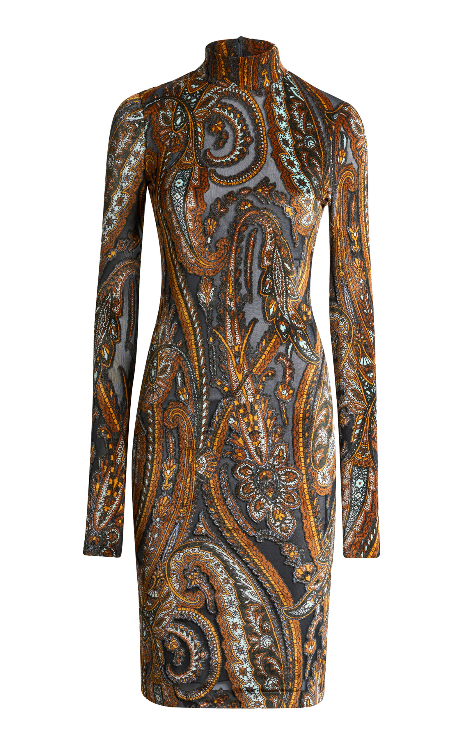 Etro - Patterned Mock Neck Knee-Length Dress - Multi - IT 42 - Moda Operandi