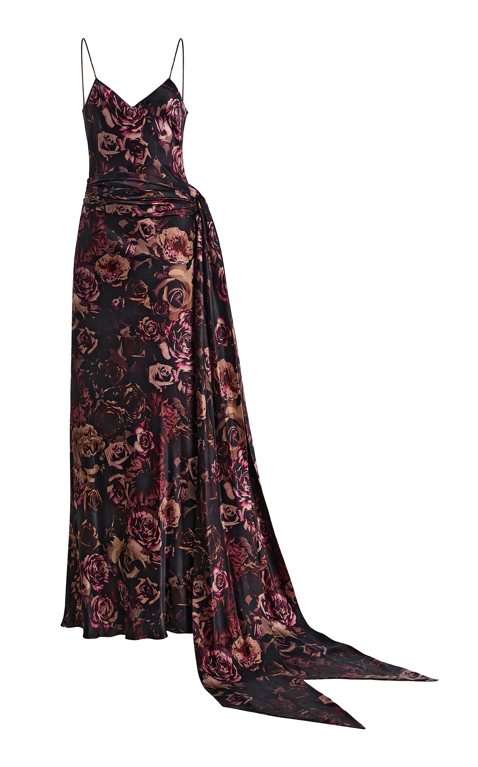 Rodarte - Rose-Print Silk-Satin Slip Scarf Gown - Multi - US 10 - Moda Operandi