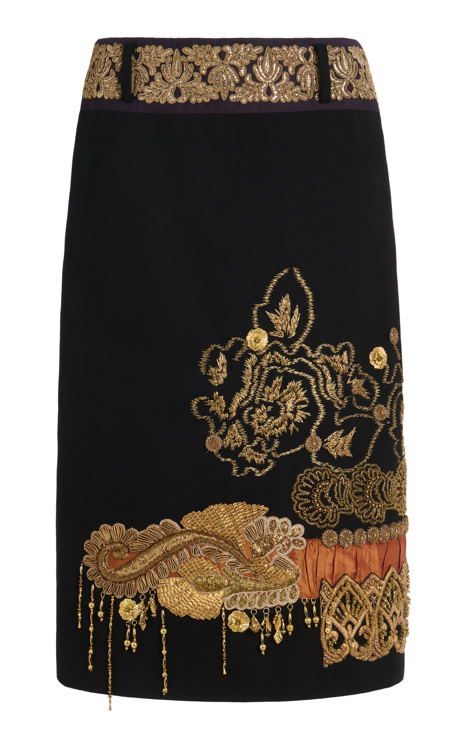 Dries Van Noten - Sentista Embroidered Cotton Midi Skirt - Black - FR 38 - Moda Operandi