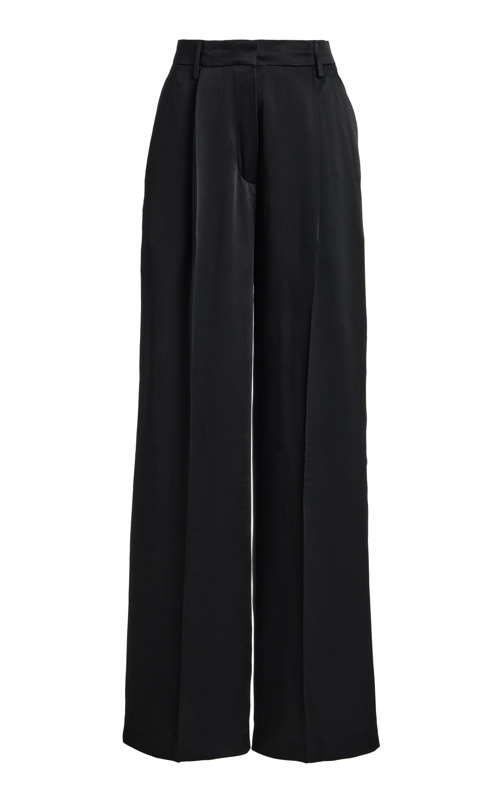 Dries Van Noten - Pleated Satin Straight-Leg Pants - Black - FR 40 - Moda Operandi