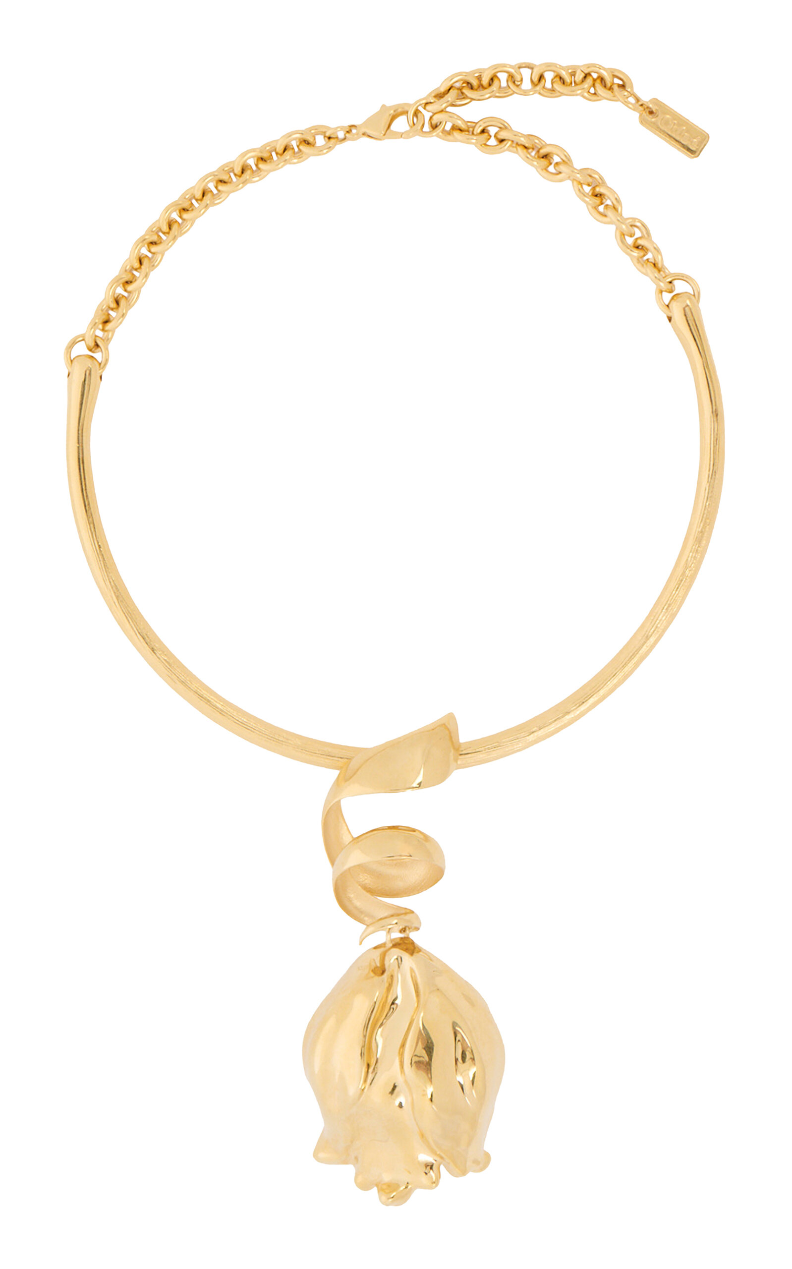 Chloé Sculptural Leaf Pendant Necklace — Gold