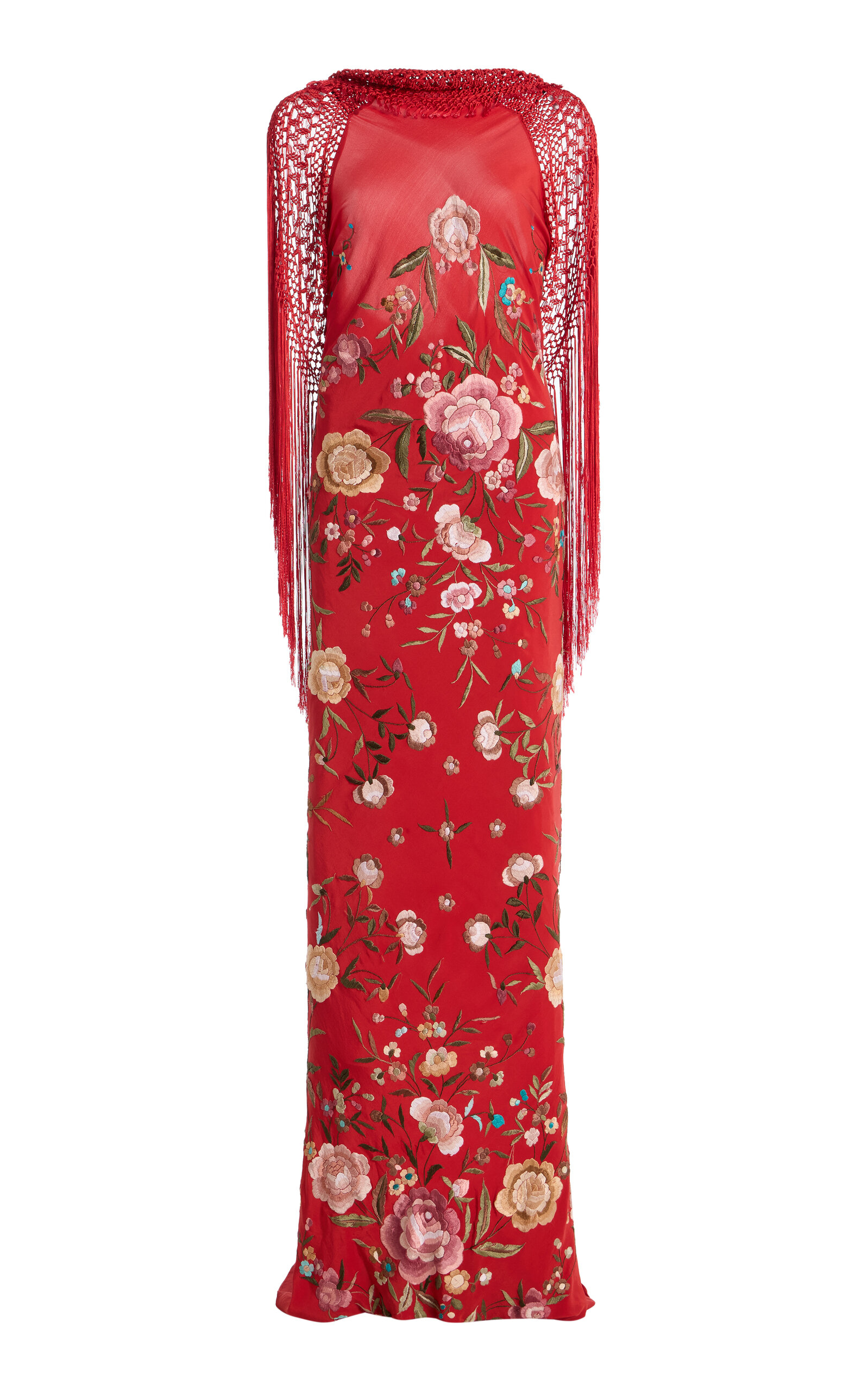 Conner Ives Piano Shawl Silk Gown In Red