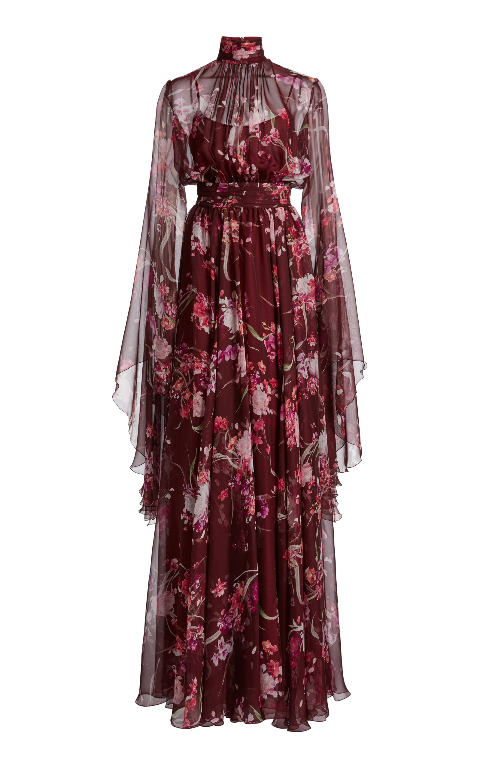 Zuhair Murad - Floral Chiffon Maxi Dress - Burgundy - FR 40 - Moda Operandi