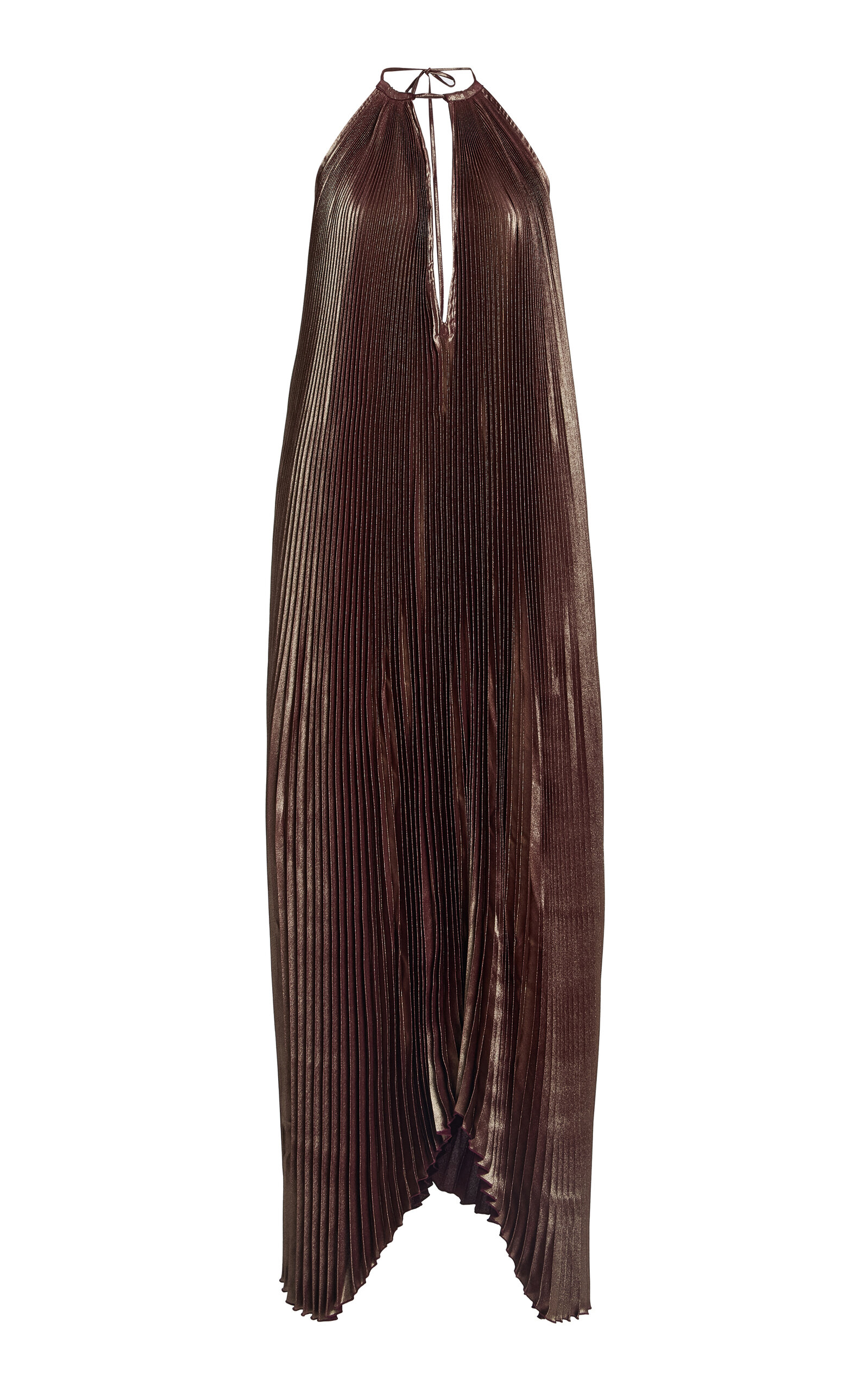 L'idée Boheme Pleated Halter Gown In Brown