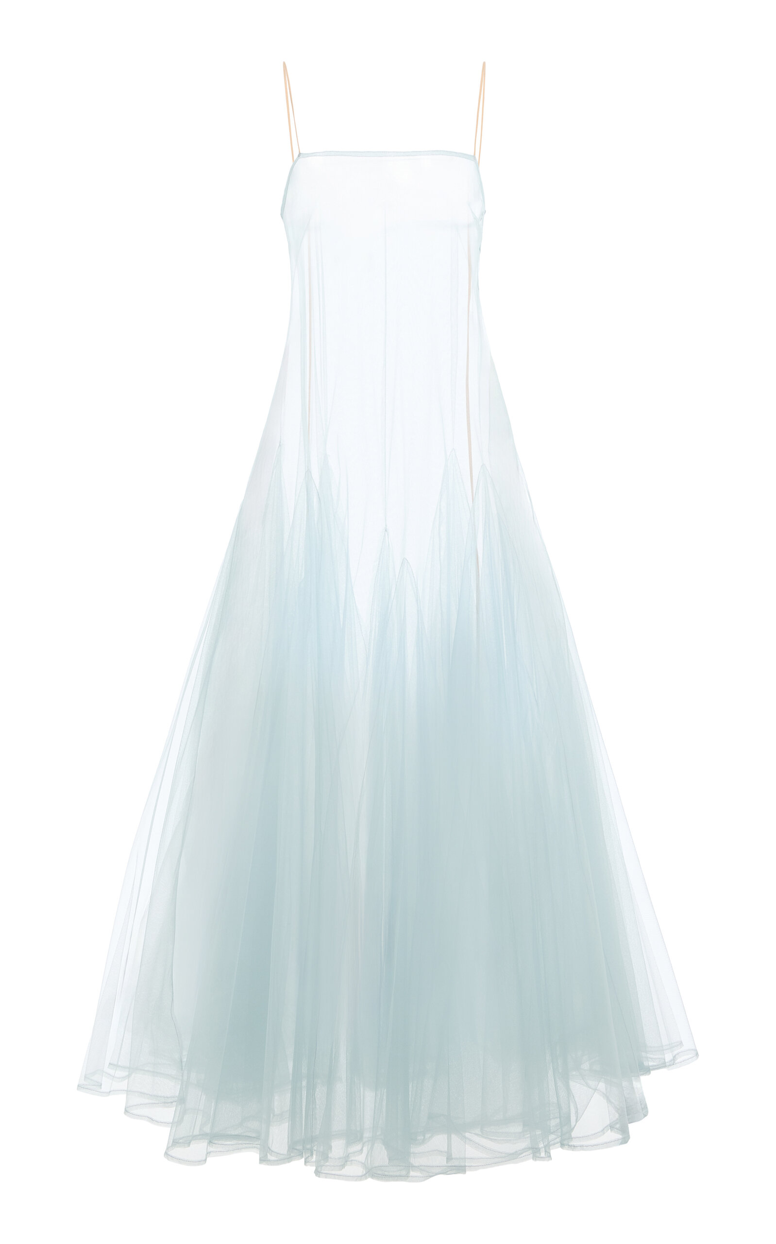 Kamperett Exclusive Camille Sheer Tulle Midi Dress In Blue
