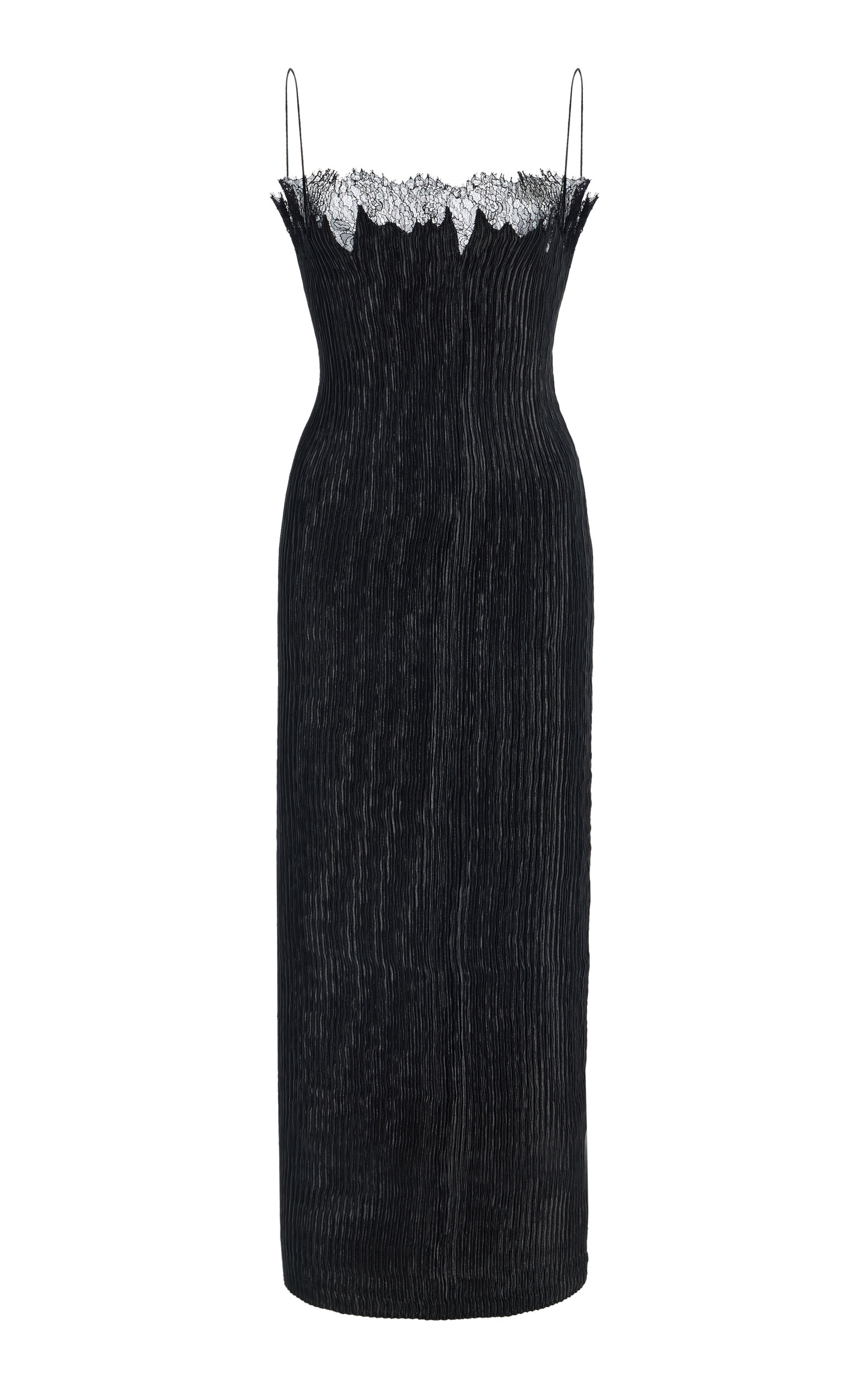 Fforme Lumie Pleated Lace Midi Dress In Black
