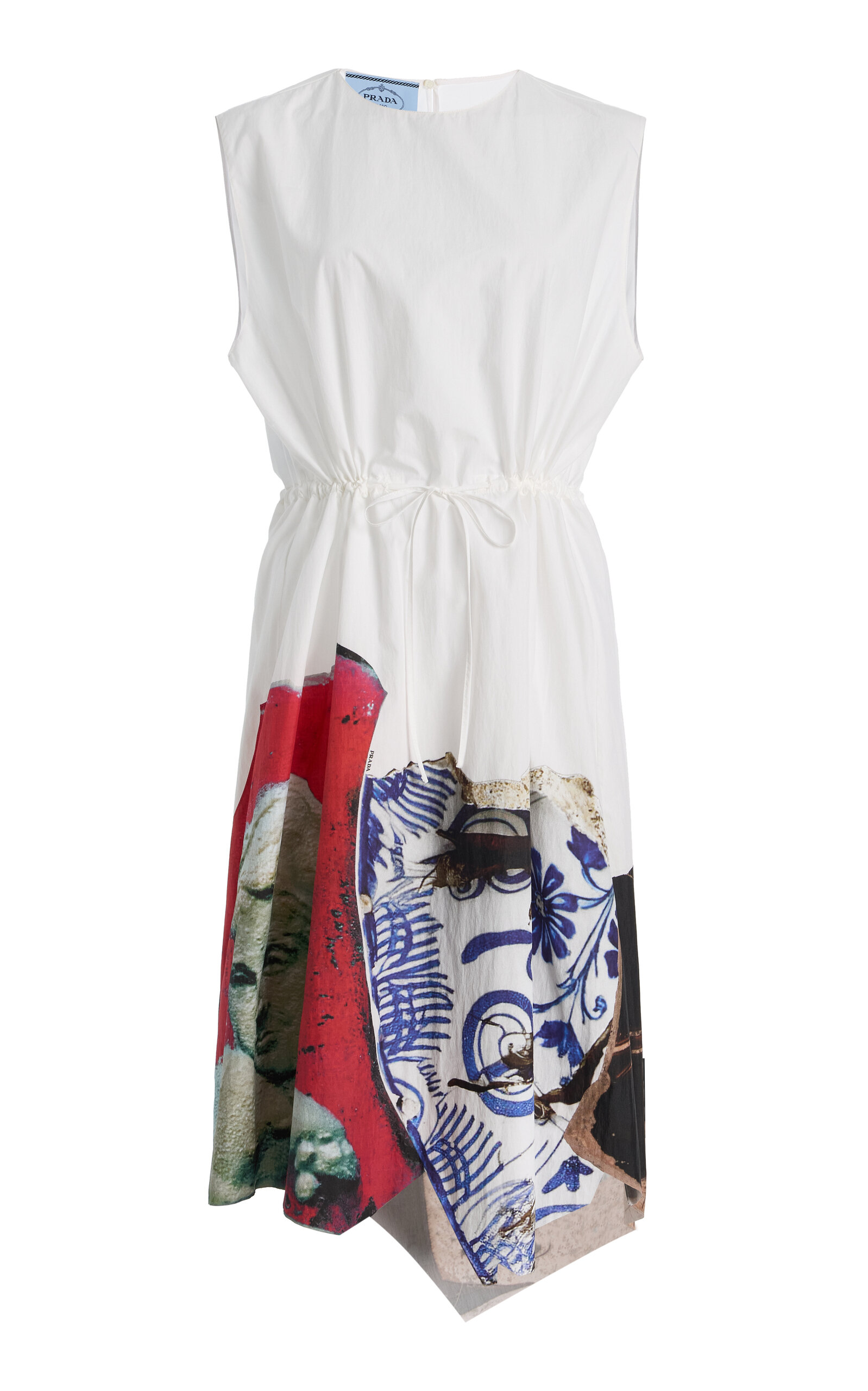 Prada - Printed Cotton-Poplin Midi Dress - White - IT 42 - Moda Operandi