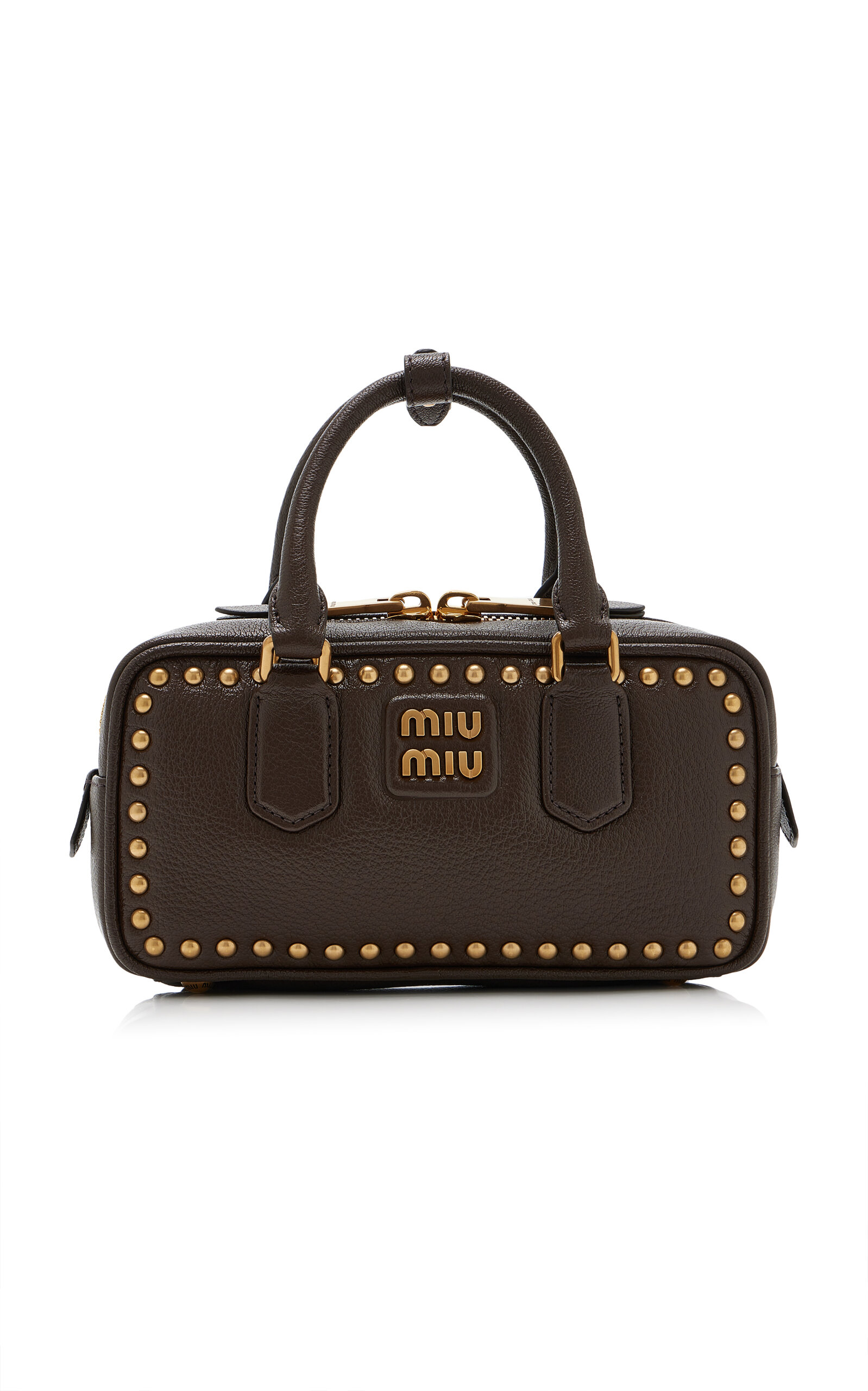 Miu Miu - Arcadie Studded Leather Top Handle Bag - Brown - OS - Moda Operandi