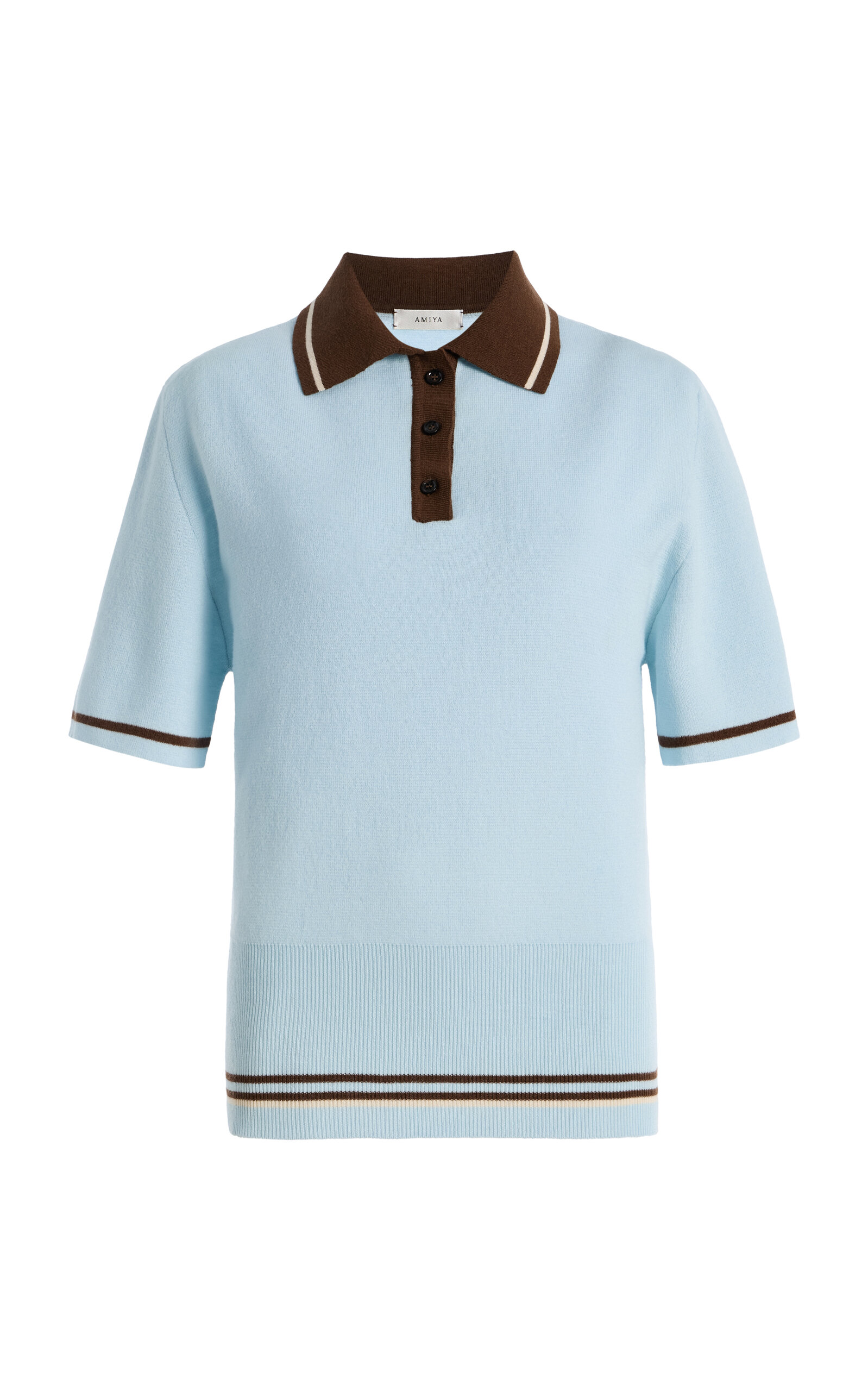 Amiya Ivy Colorblocked Wool Polo Top In Blue