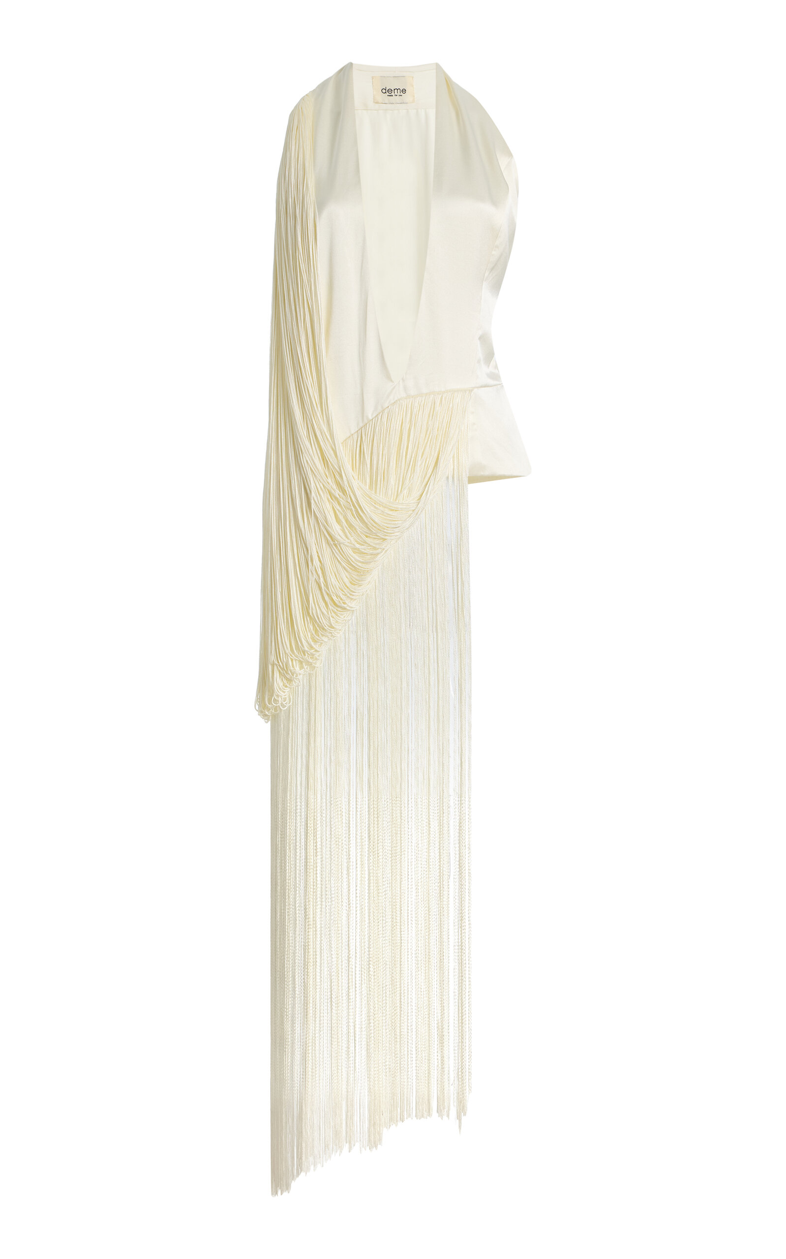 Deme Exclusive Storkie Fringed Silk Midi Top In White