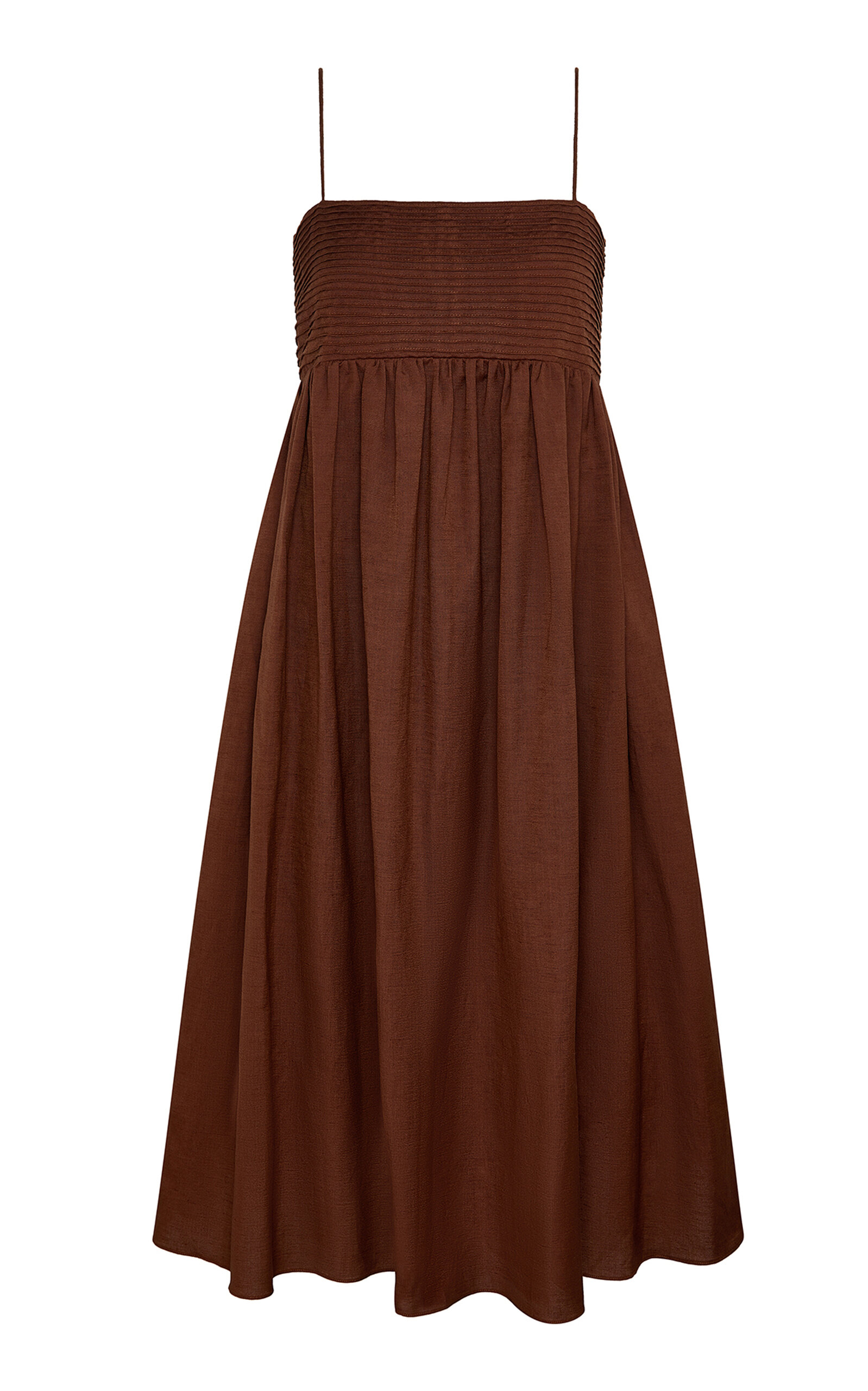 Onia Pintuck Linen-blend Midi Dress In Brown