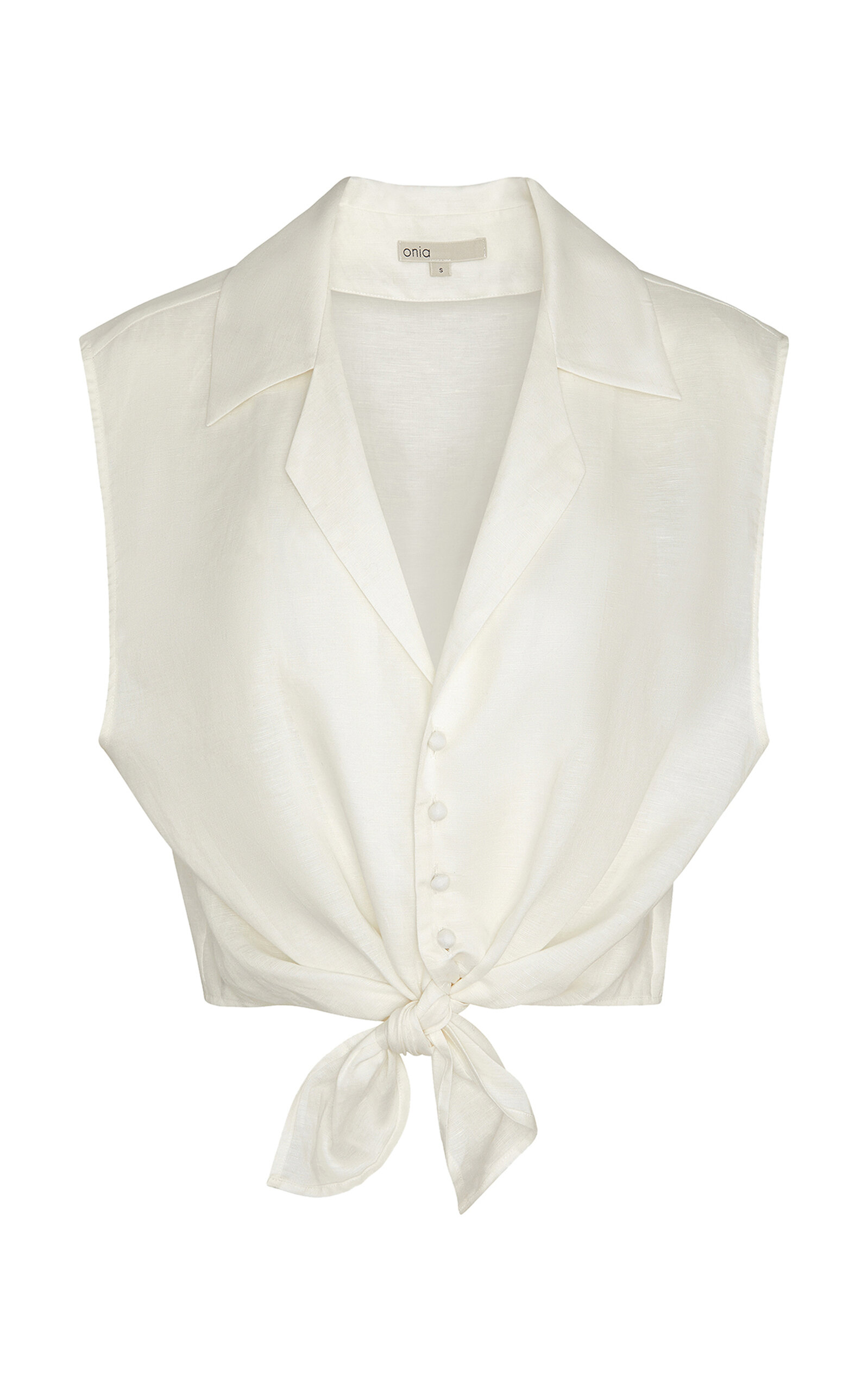 Onia Tie Front Linen-blend Shirt In White