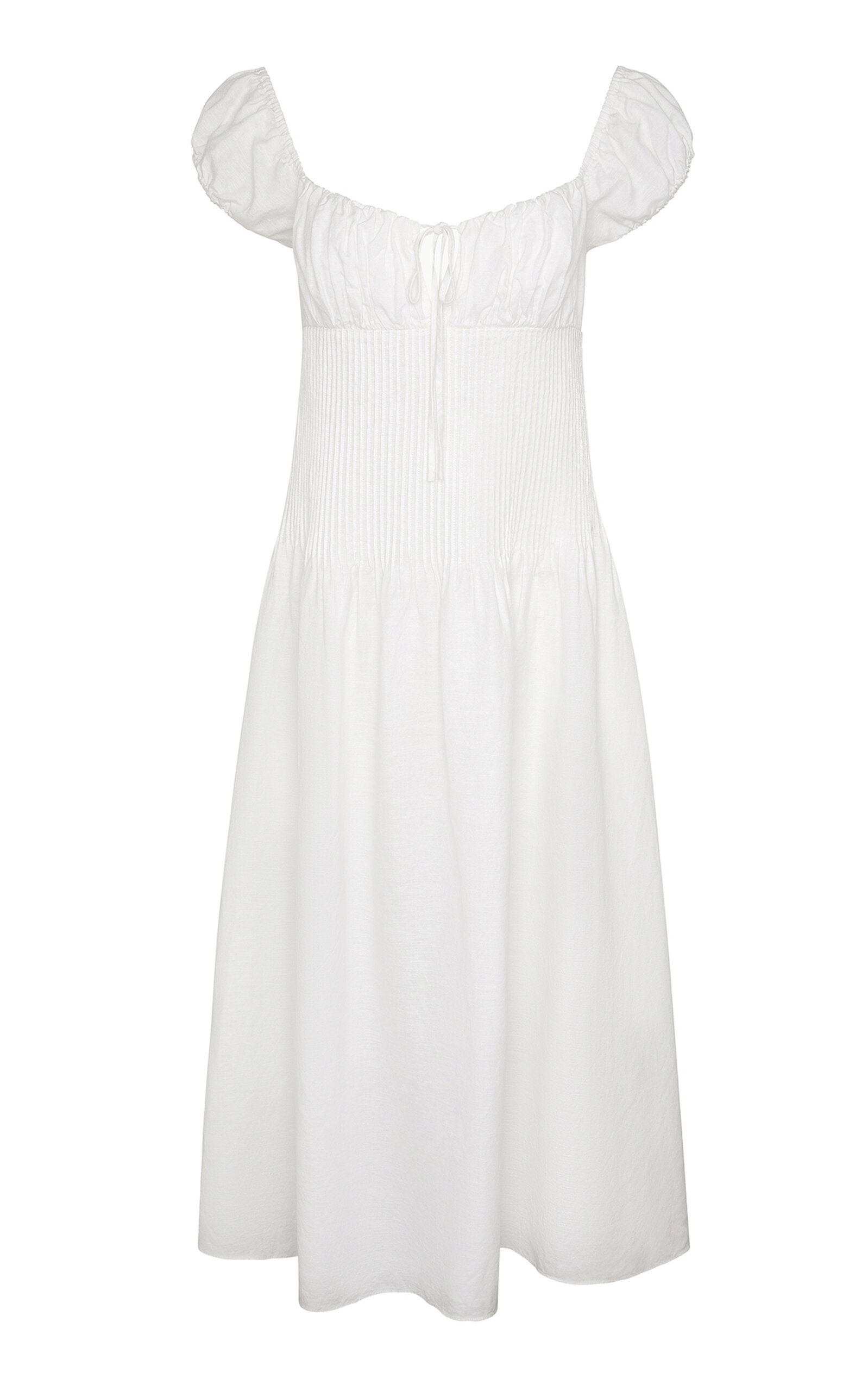 Onia Off Shoulder Linen-Blend Midi Dress - Moda Operandi