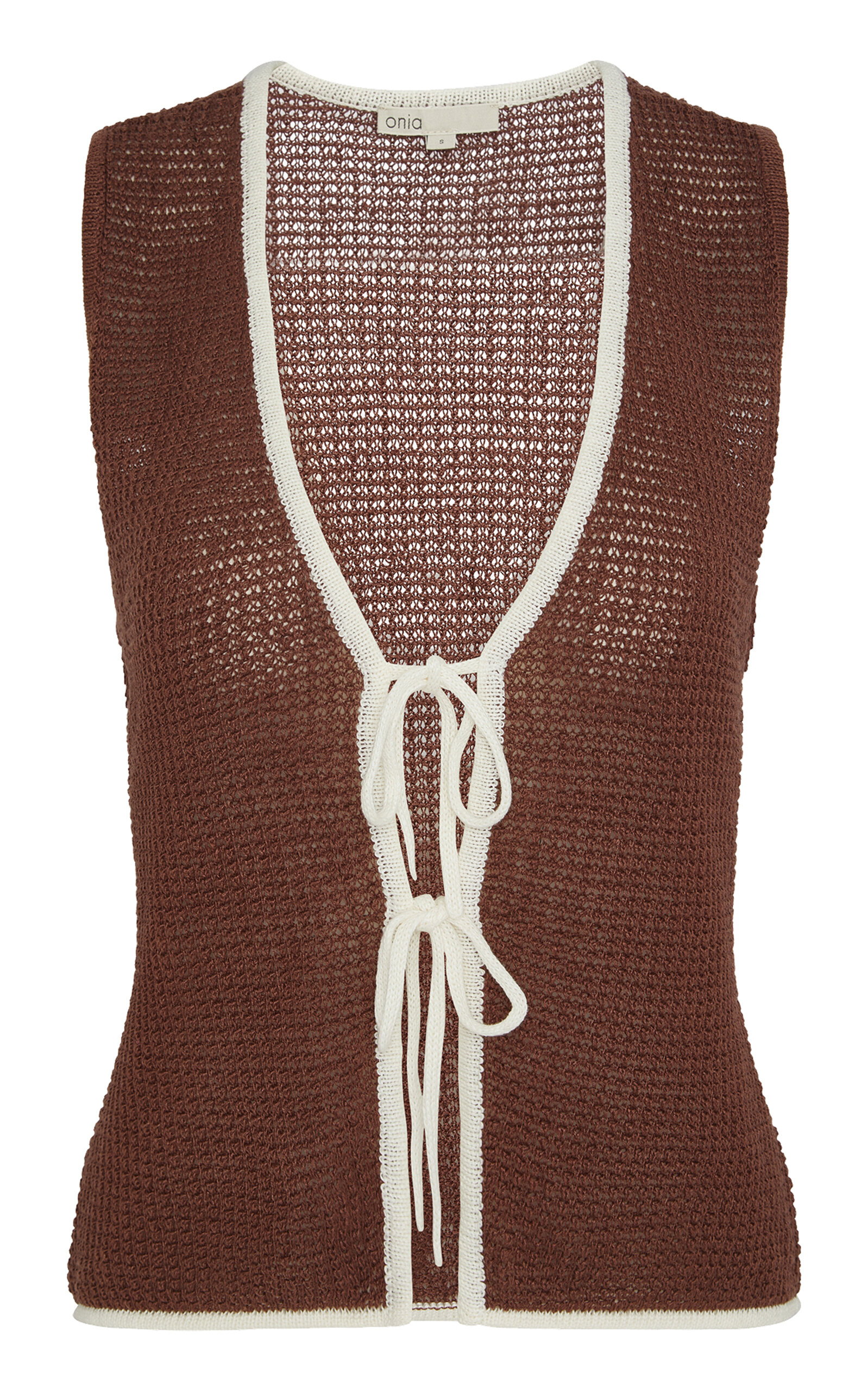 Linen Knit Tie Front Top