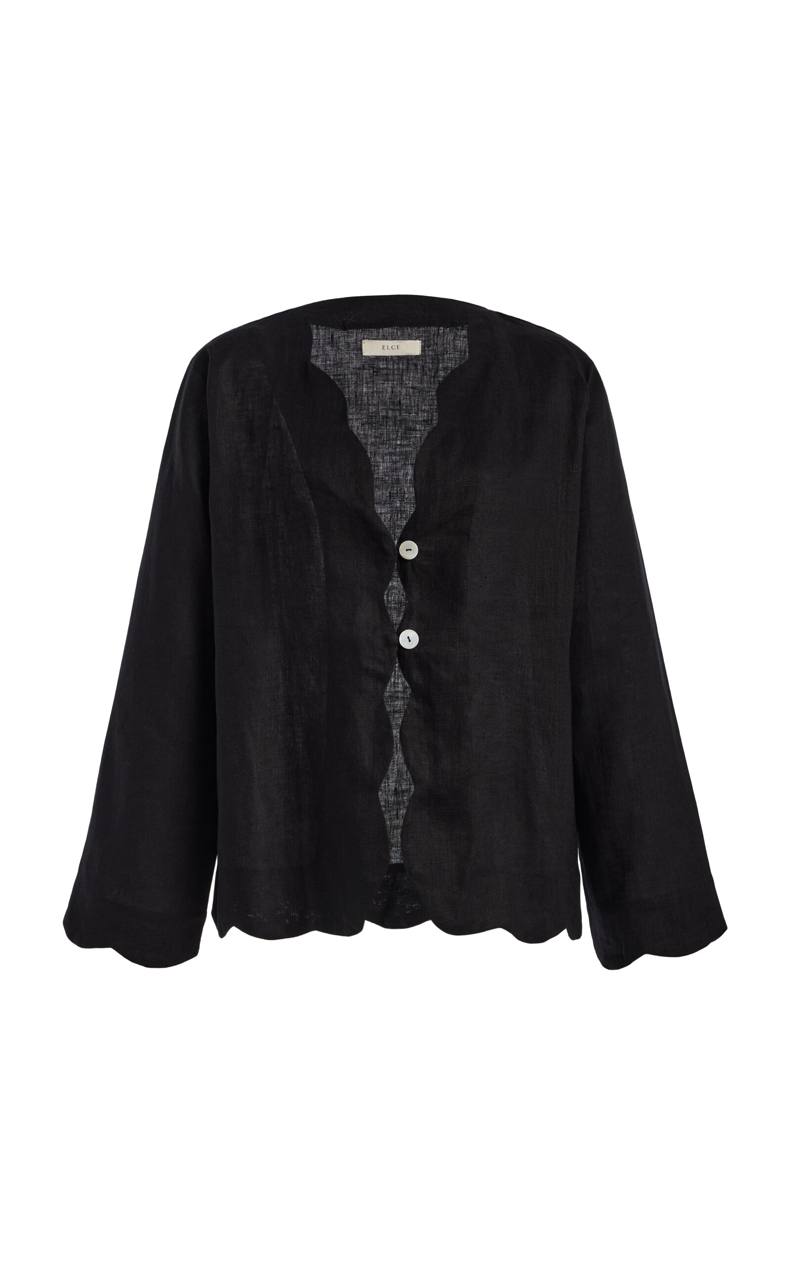 Elce Kair Scalloped Linen Shirt In Black