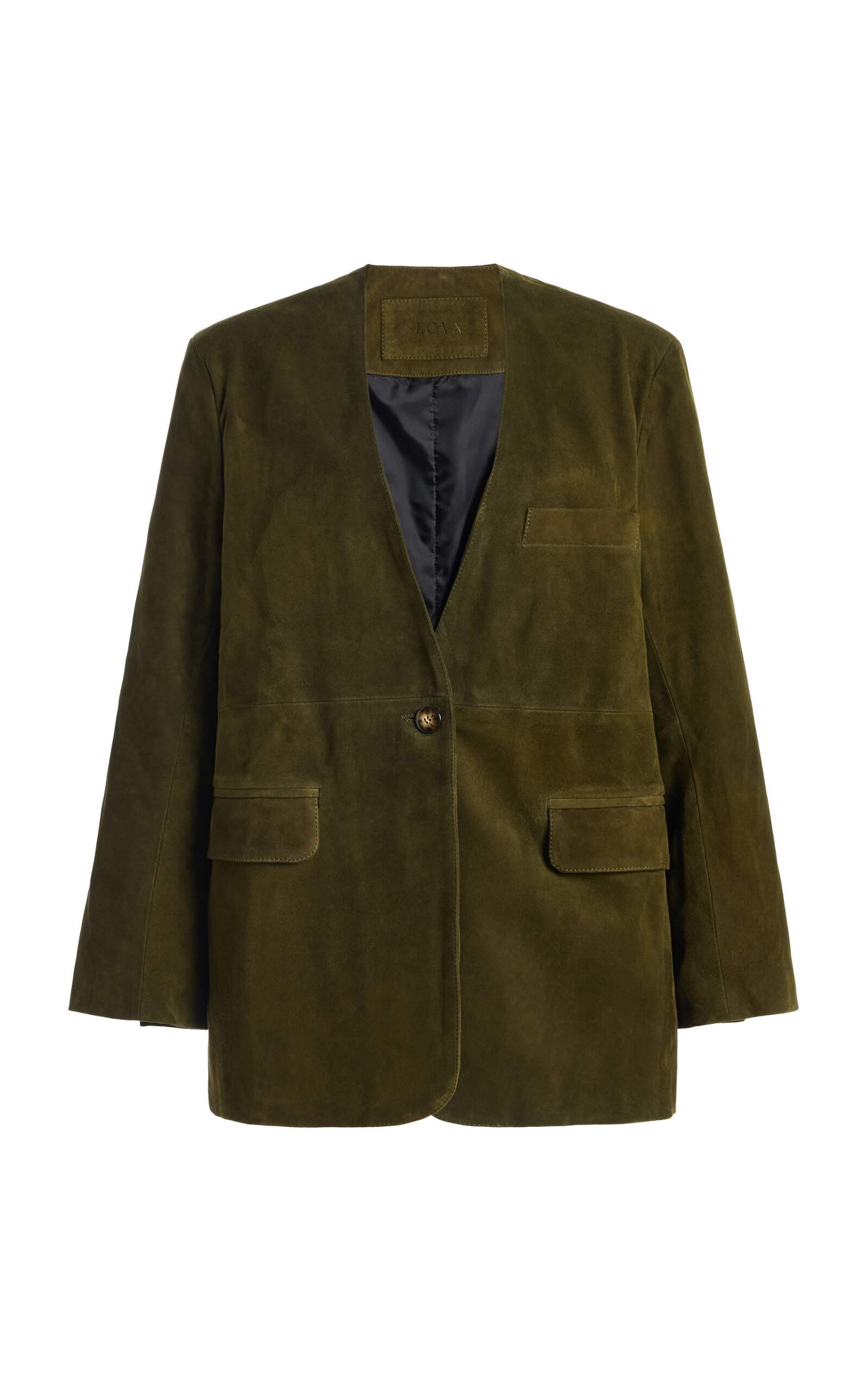 Sloan Exclusive Collarless Suede Blazer In Green