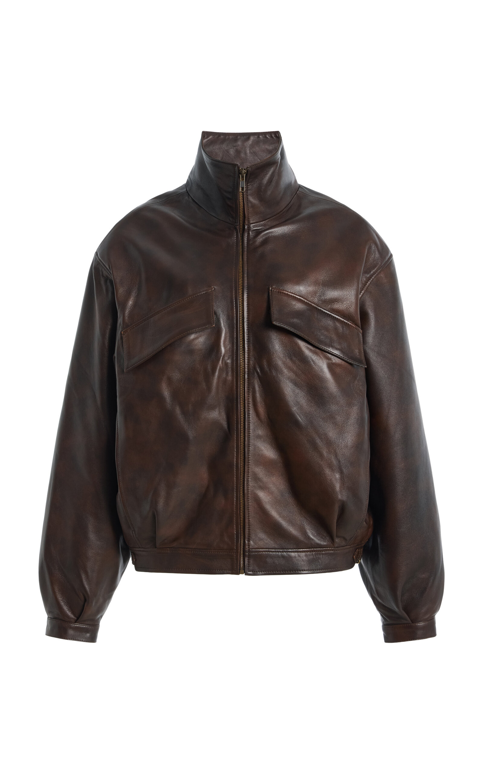 Sloan Exclusive Oversized Leather Bomber Jacket In Brown