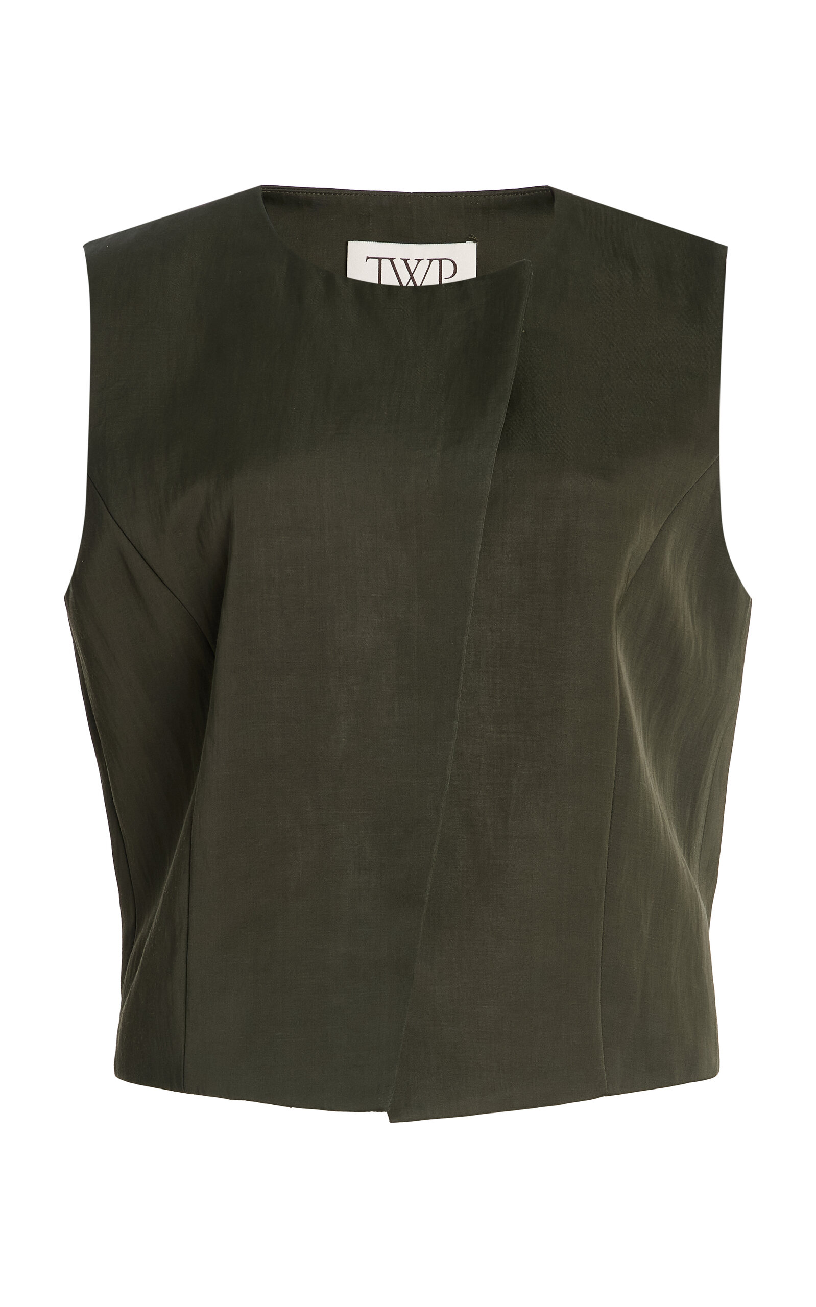Twp High Neck Hidden Placket Vest In Green