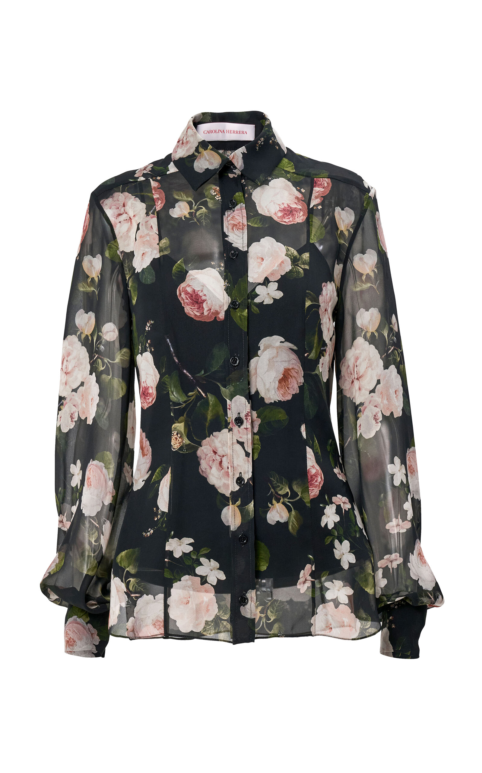 Carolina Herrera Winter Floral Printed Chiffon Shirt In Black