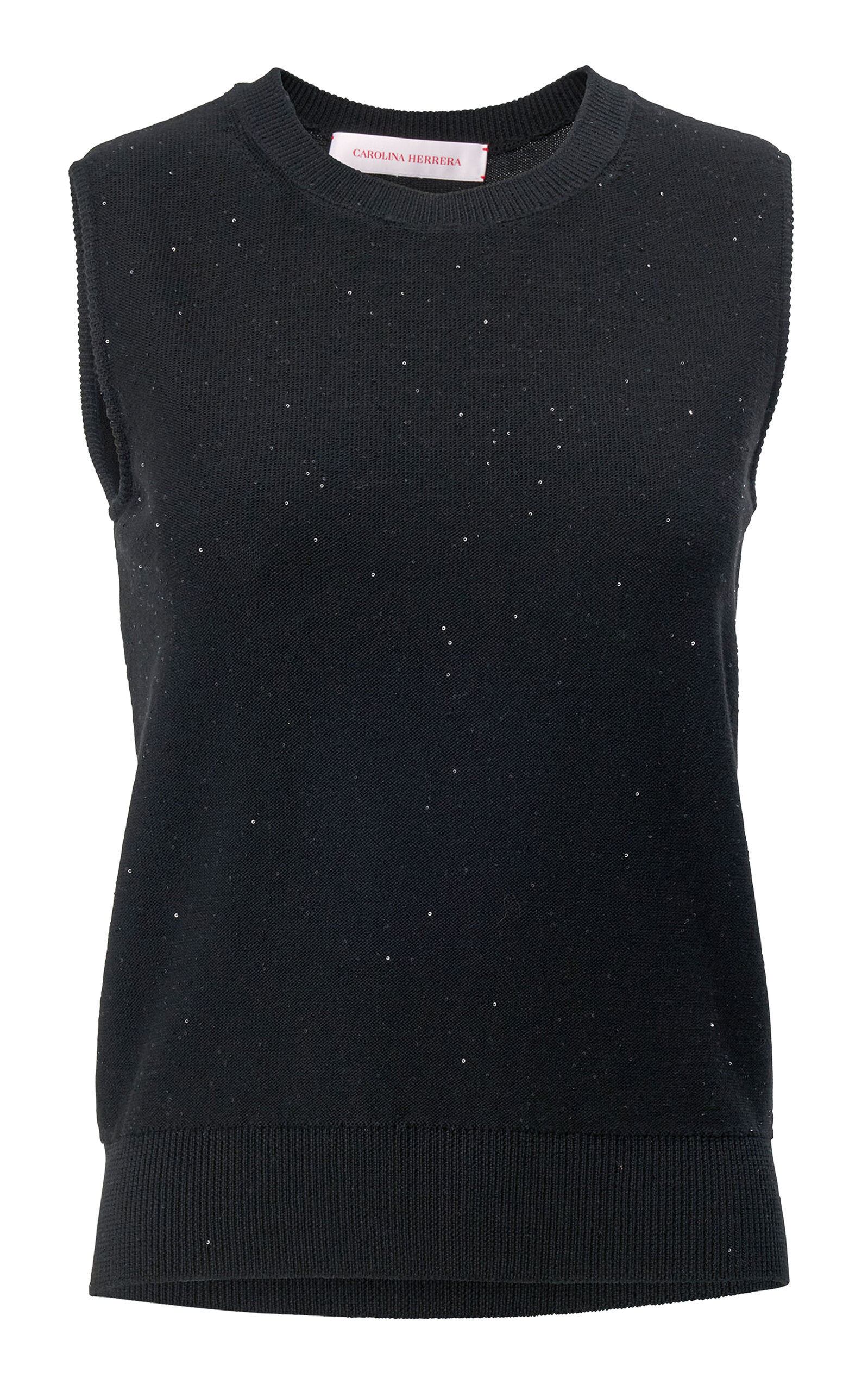 Carolina Herrera All Over Sequin Wool Tank Top In Black