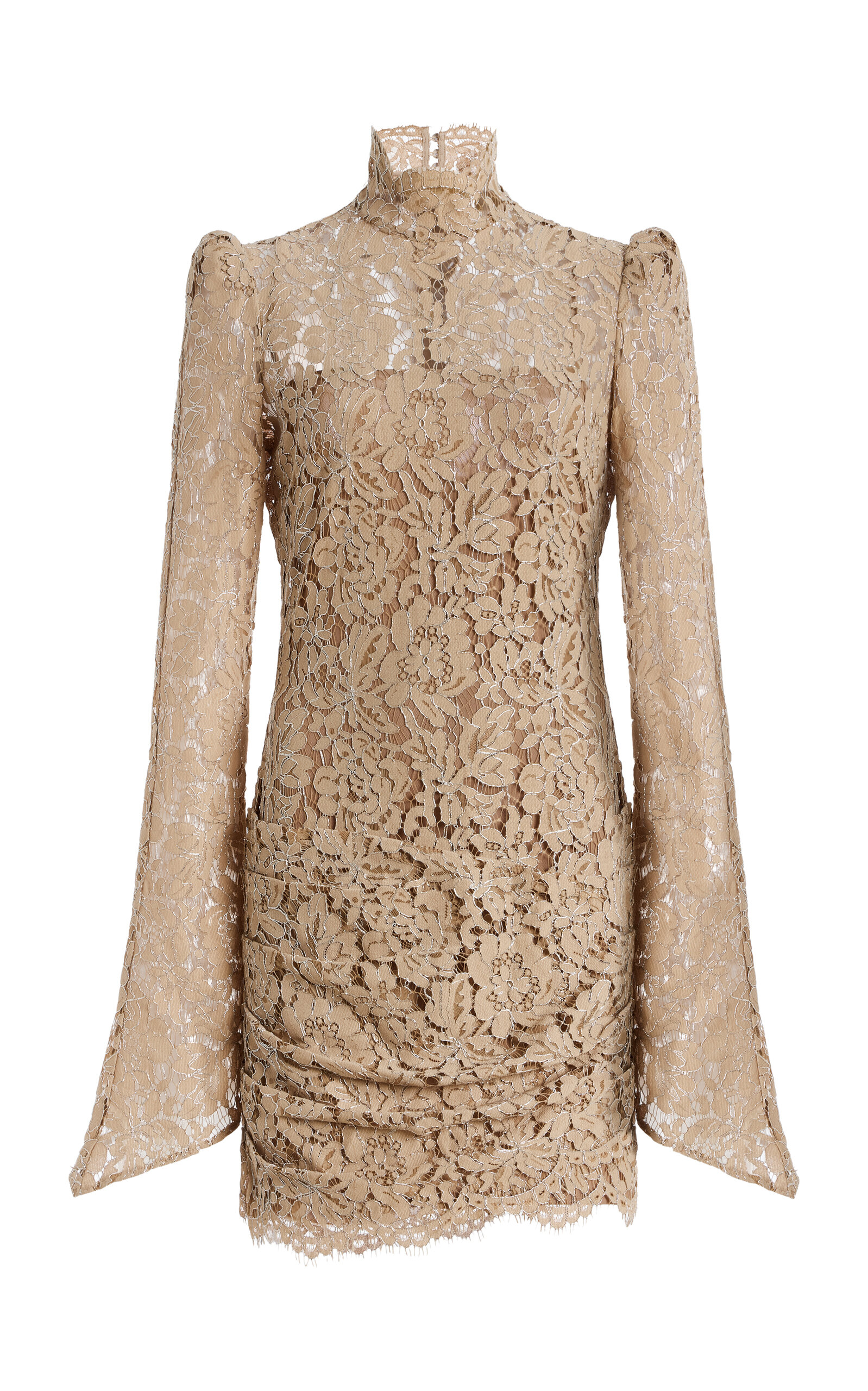 De La Vali Agartha Beaded Lace Mini Dress In Nude