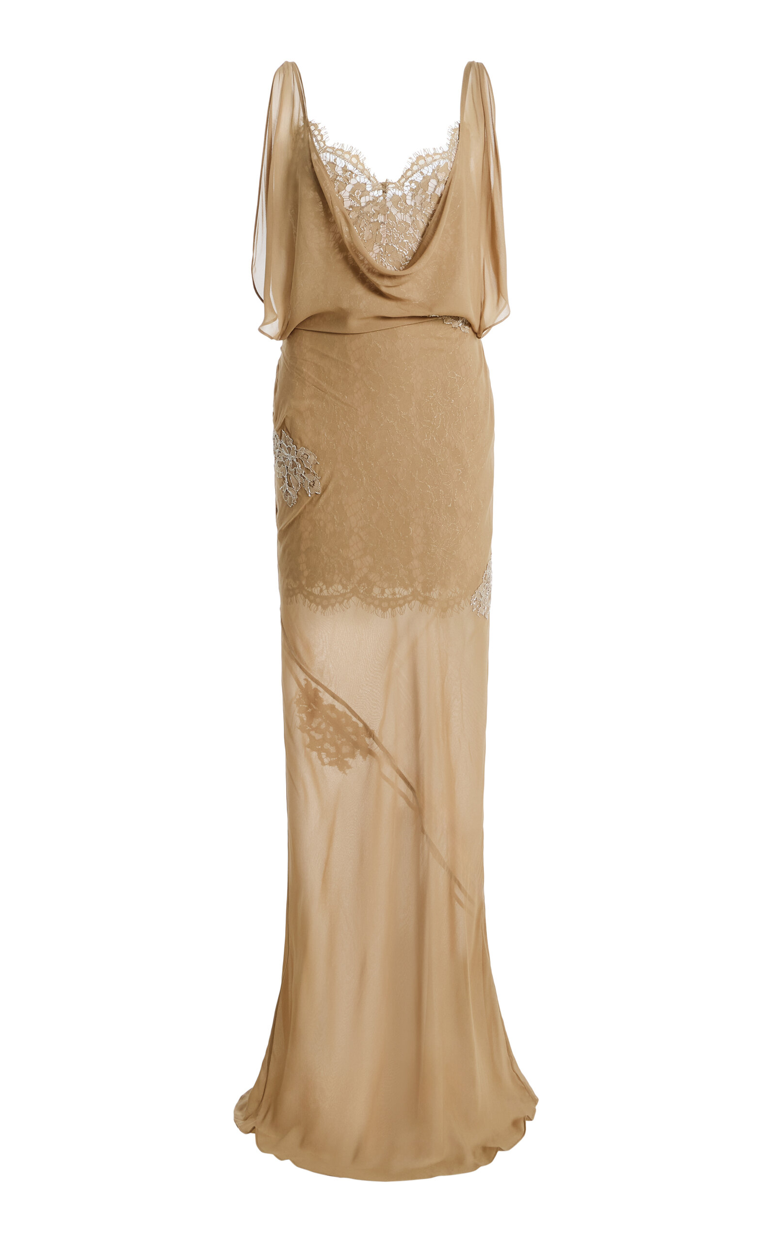 De La Vali Exclusive Emerald Chiffon Maxi Dress In Brown