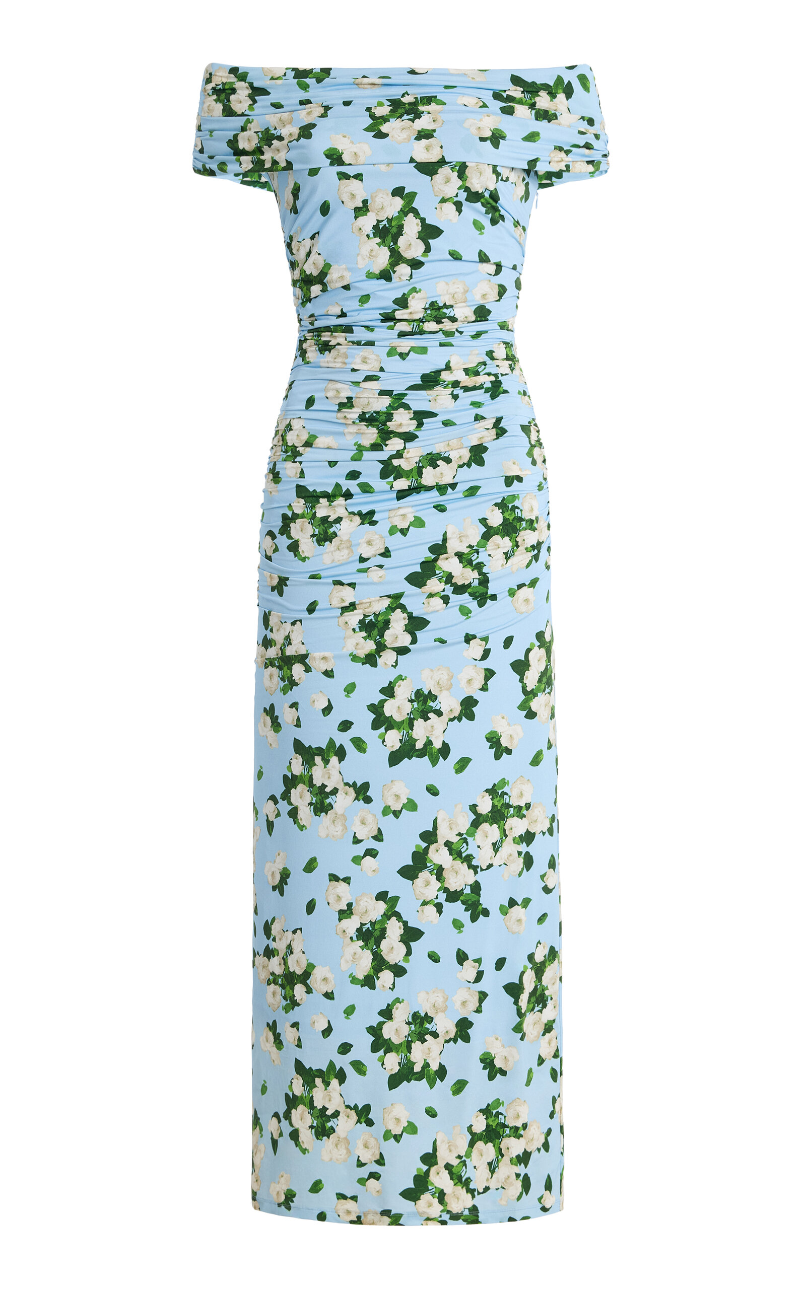 Carolina Herrera Floral Jersey Gathered Midi Dress
