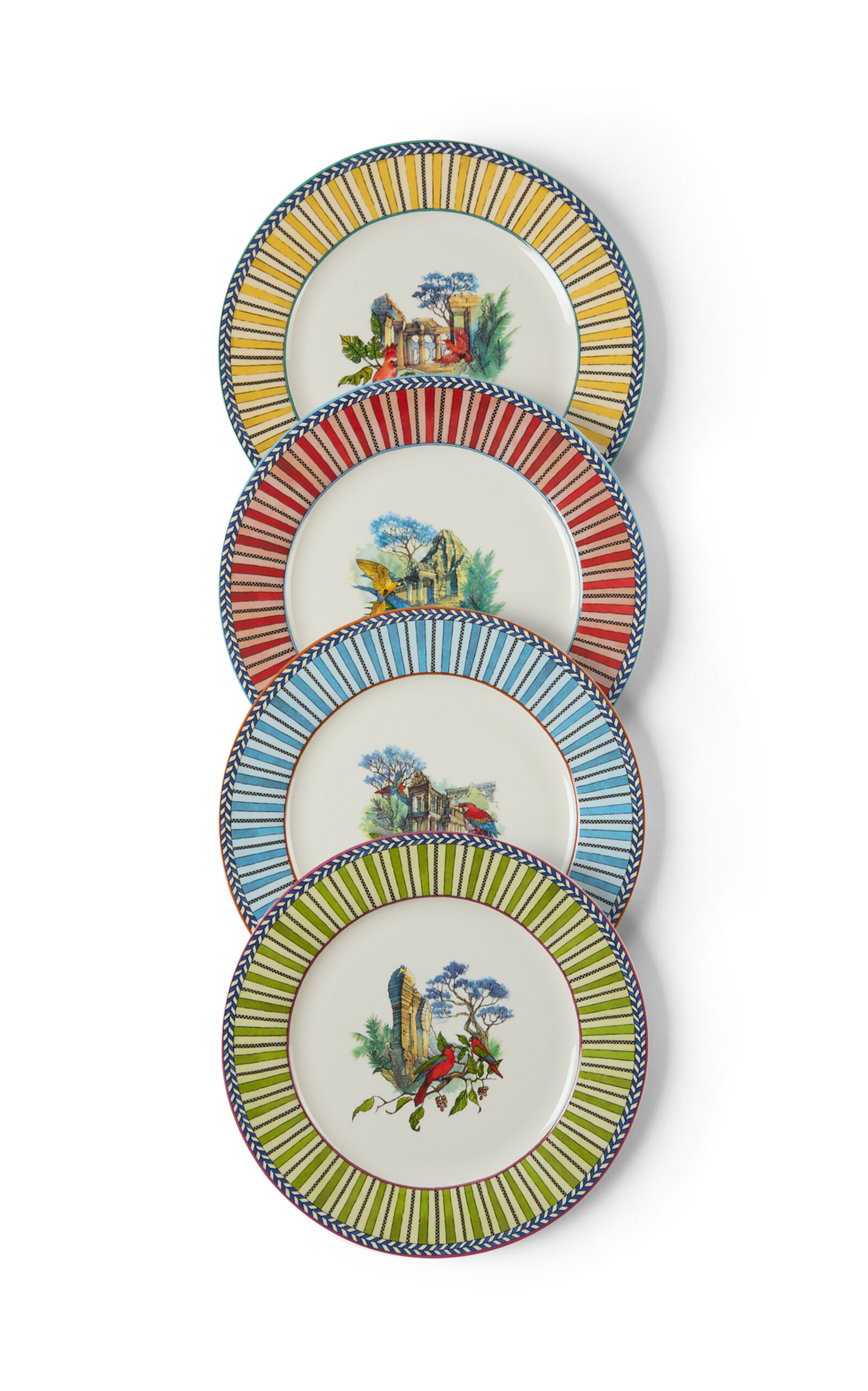 Lisa Corti - Dessert Set Plate X4 Diam 19 Porcelain Jungle Parrot Assorted Diam 19 - Multi