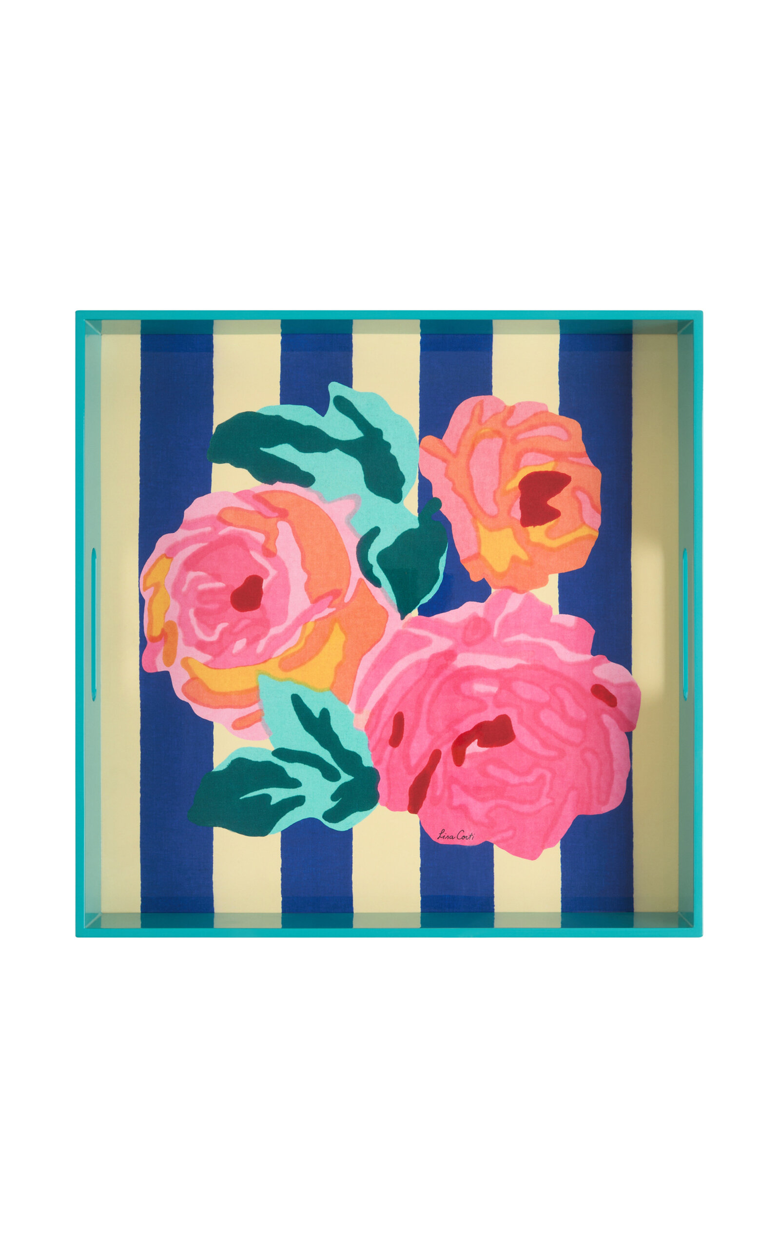 Lisa Corti - Square Tray 40.5x40.5 Nizam Stripes Blue 40.5x40.5 - Blue