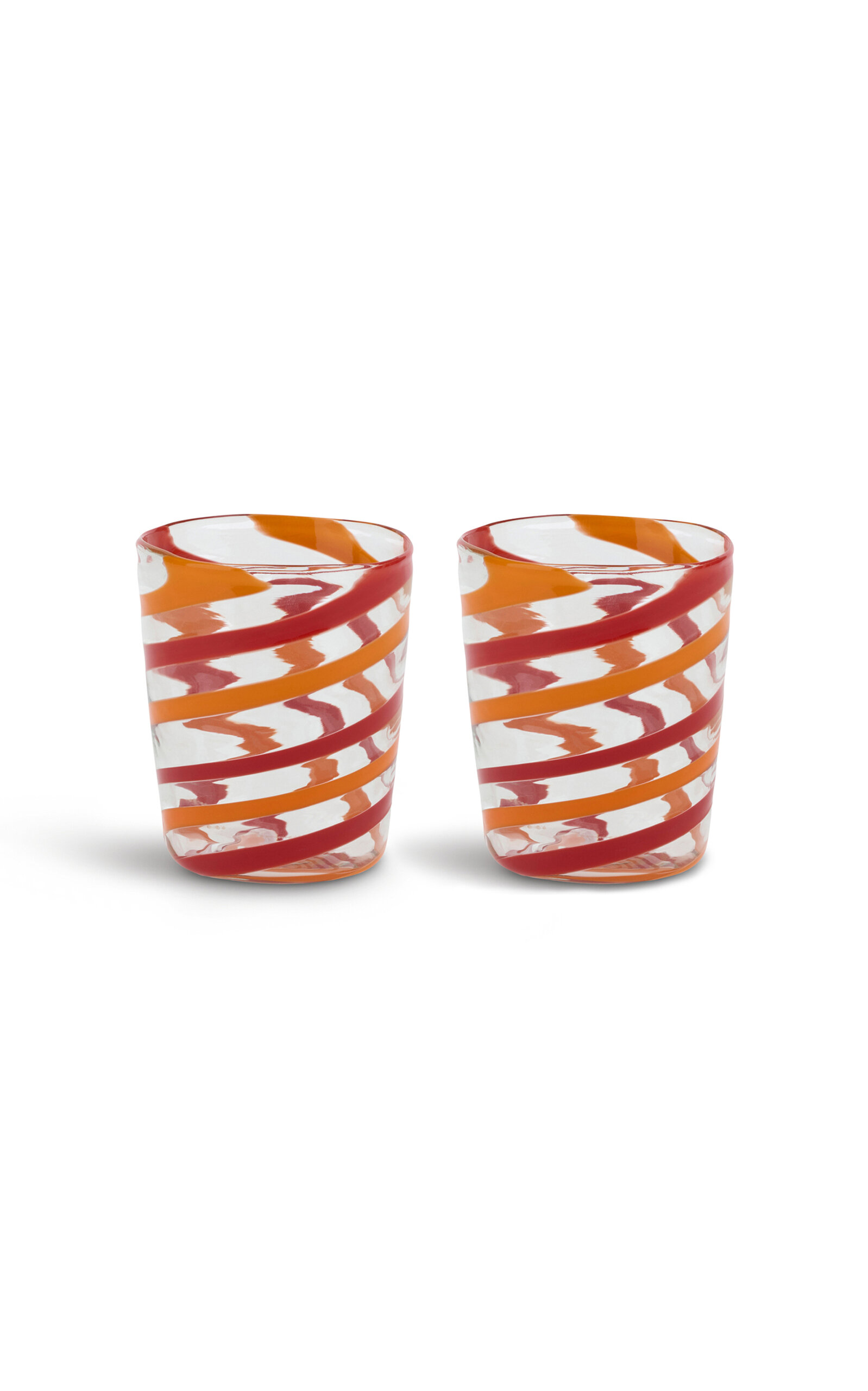 Lisa Corti - Decorative Glasses X 2 Canna Spiral Red-orange H. 10 Cm. - Diam 8 Cm. - Multi