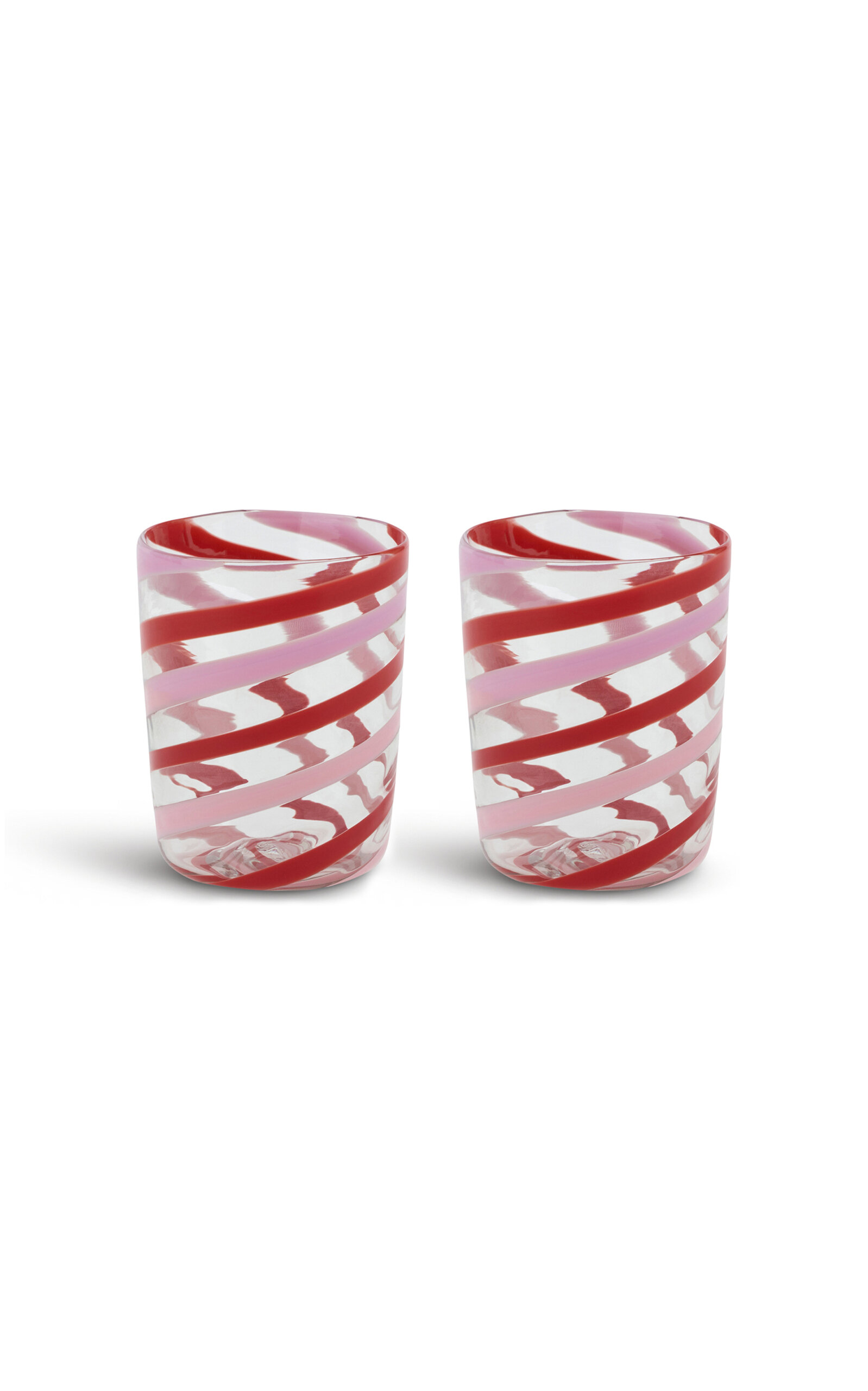 Lisa Corti - Decorative Glasses X 2 Canna Spiral Red-pink H. 10 Cm. - Diam 8 Cm. - Multi