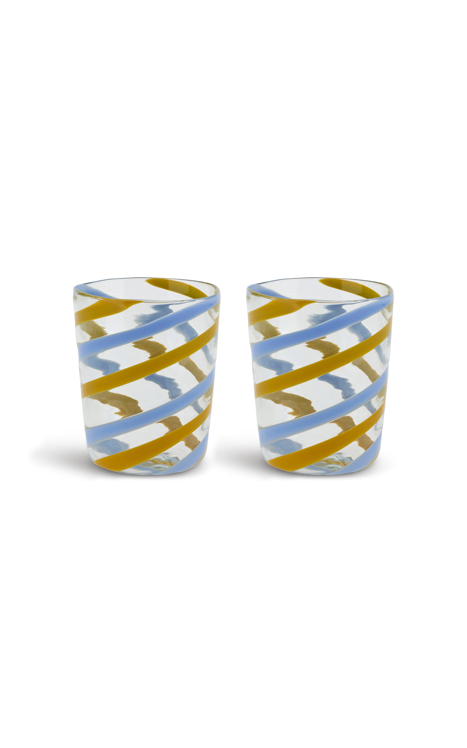 Lisa Corti - Decorative Glasses X 2 Canna Spiral Pervinch-mustard H. 10 Cm. - Diam 8 Cm. - Multi