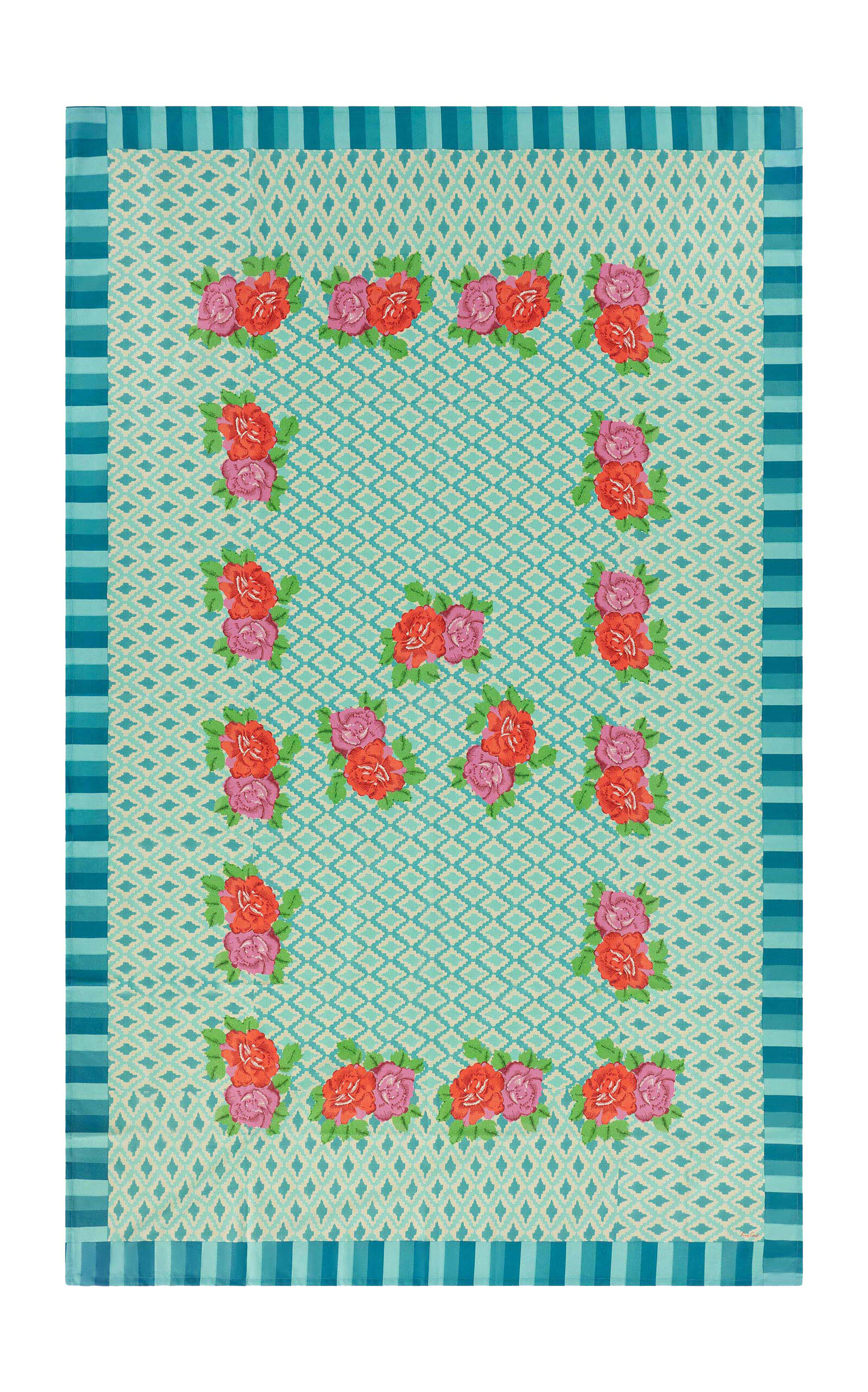 Lisa Corti - Tablecloth Hima Big Flw 180x270 Turquoise - Turquoise In Multi