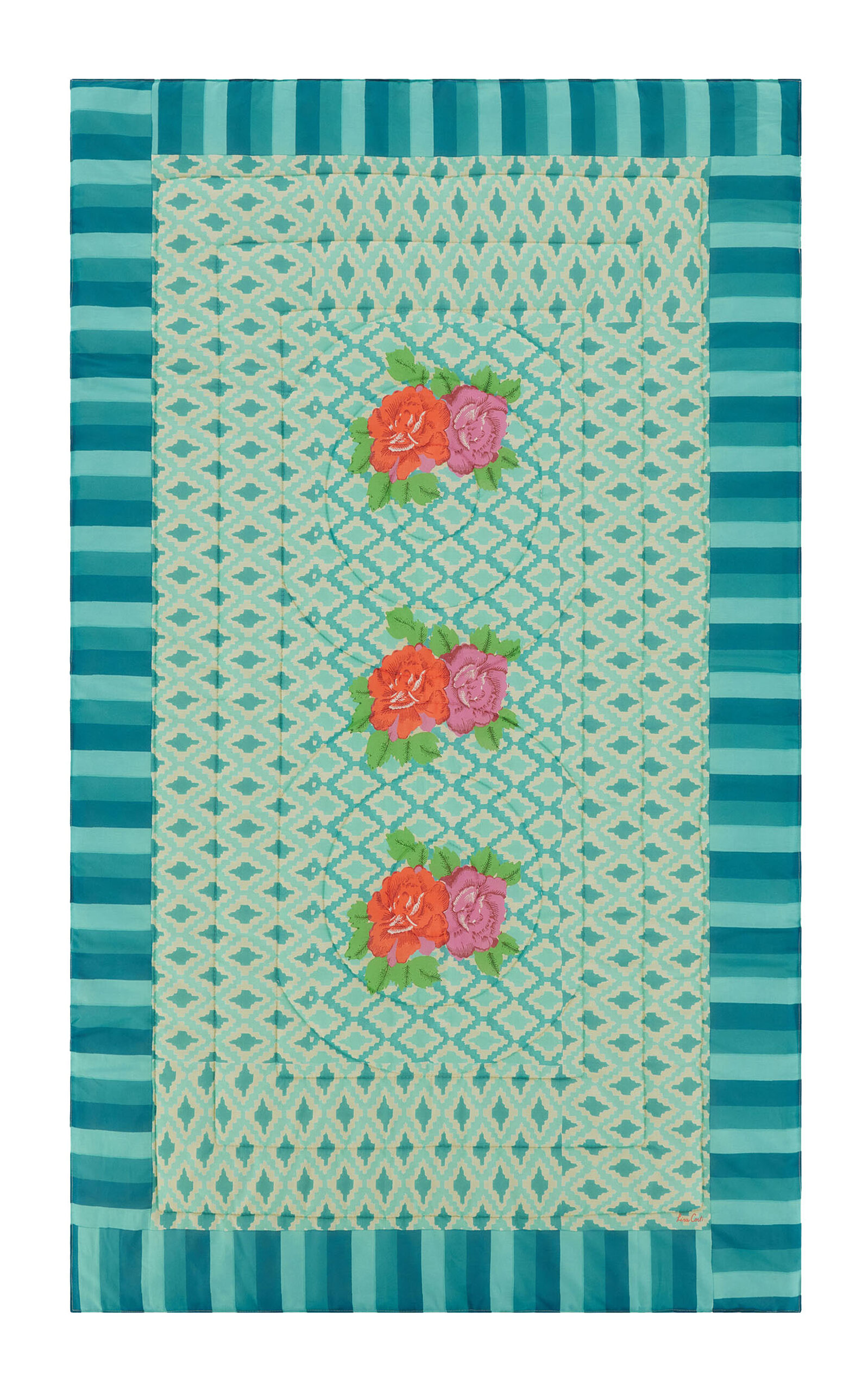 Lisa Corti - Junior Quilt Hima Big Flw  Turquoise - Turquoise In Multi