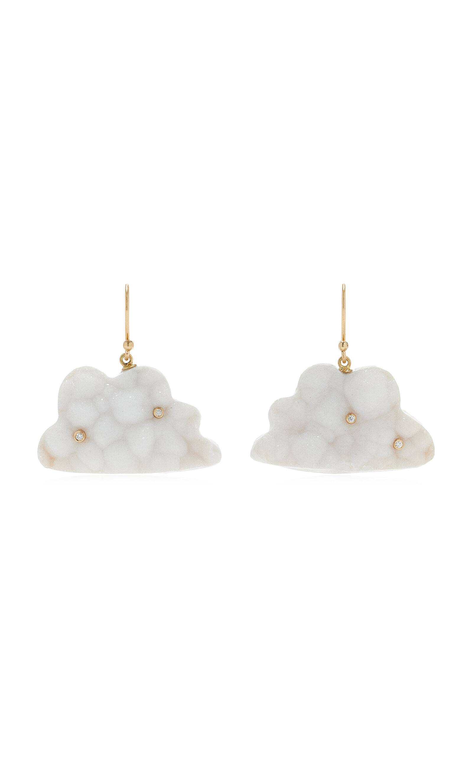 Annette Ferdinandsen - Daydreamer Cloud 18K Yellow Gold Diamond and Chalcedony Drusy Earrings - White - OS - Moda Operandi - Gifts For Her