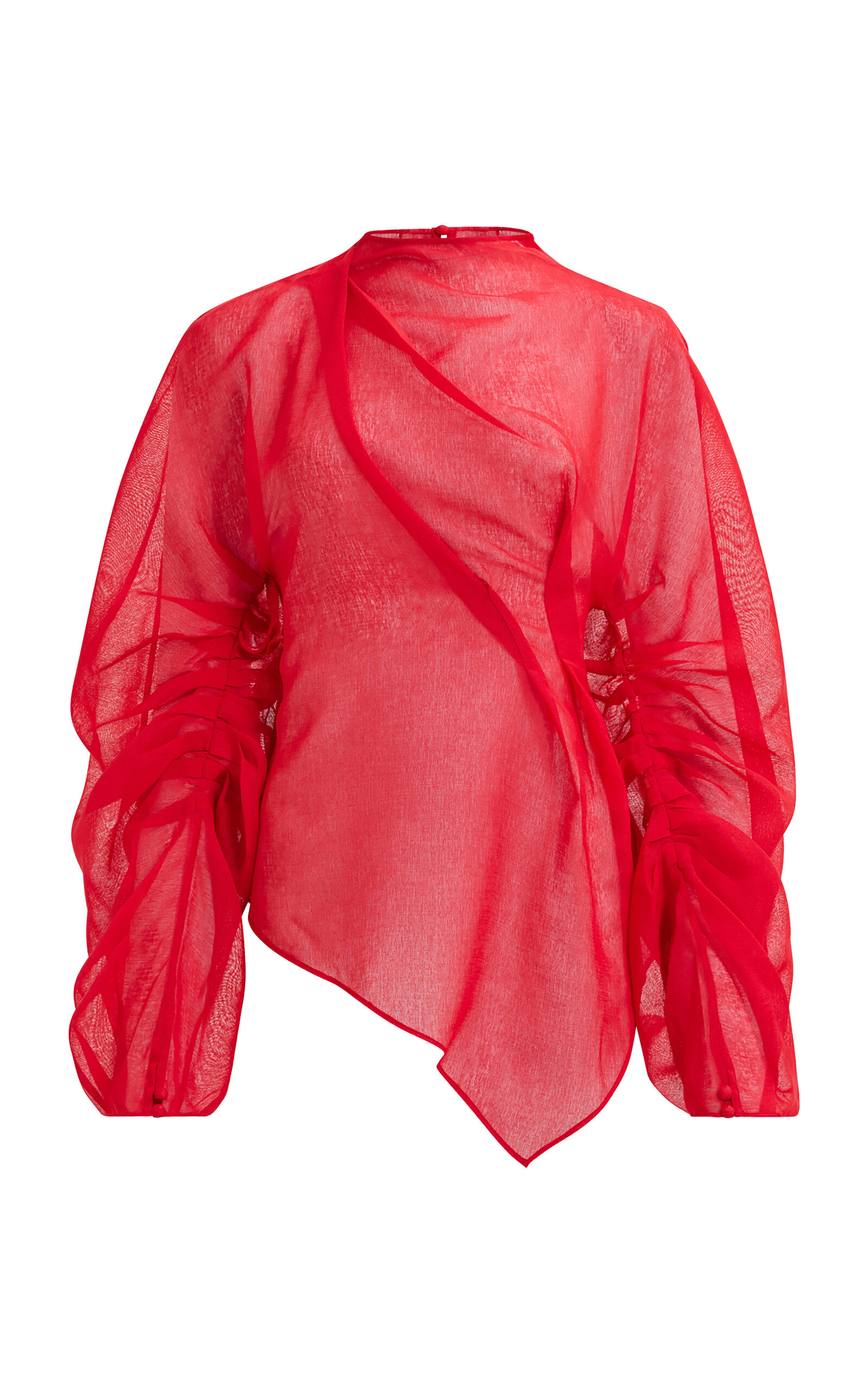 Aje Shari Sheer Asymmetric Blouse In Red