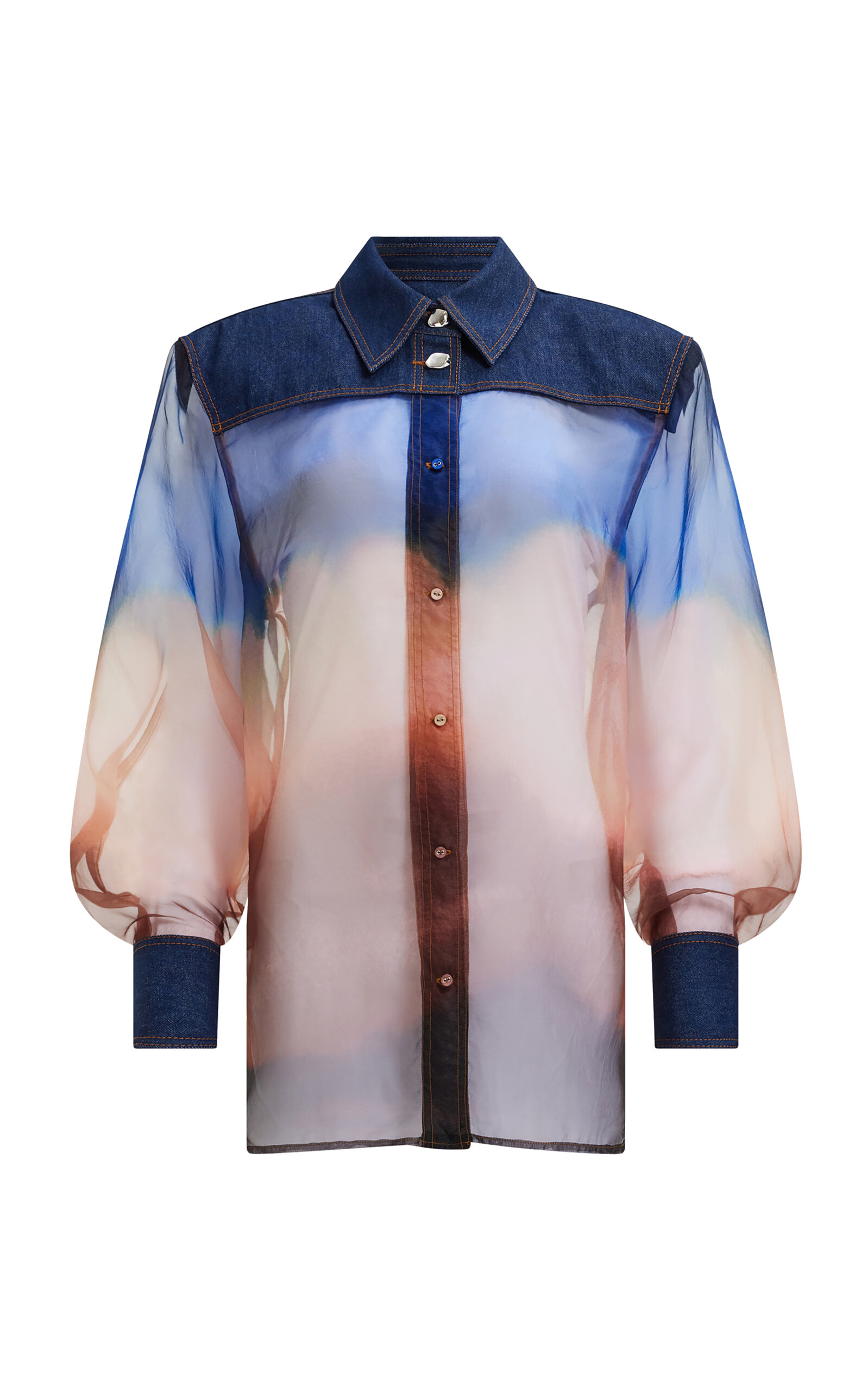 Aje Remie Cotton Denim Contrast Shirt In Multi