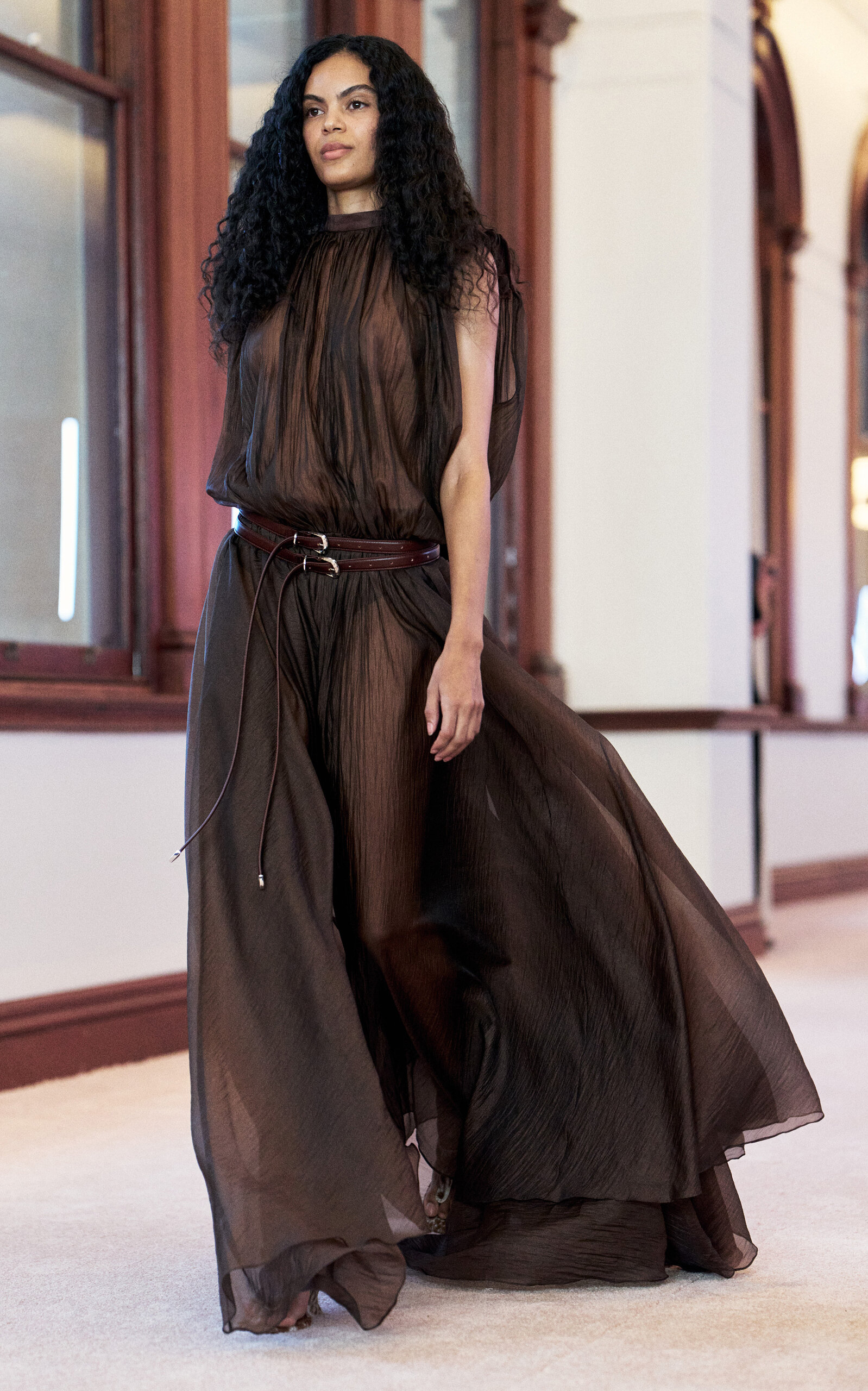 Aje Maxine Long Slim Belt In Burgundy