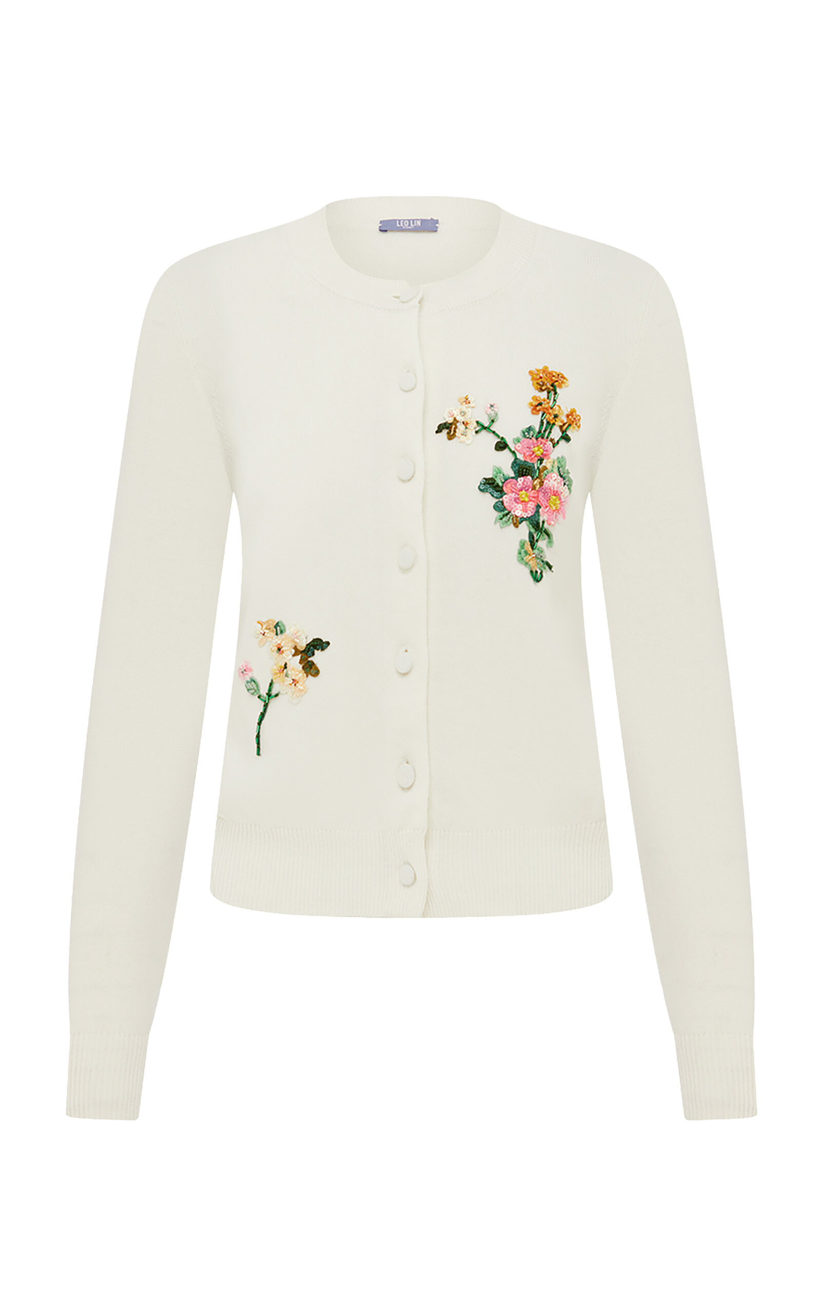 Leo Lin Claire Embellished Knit Cardigan - Posy Print In Snow - Moda Operandi