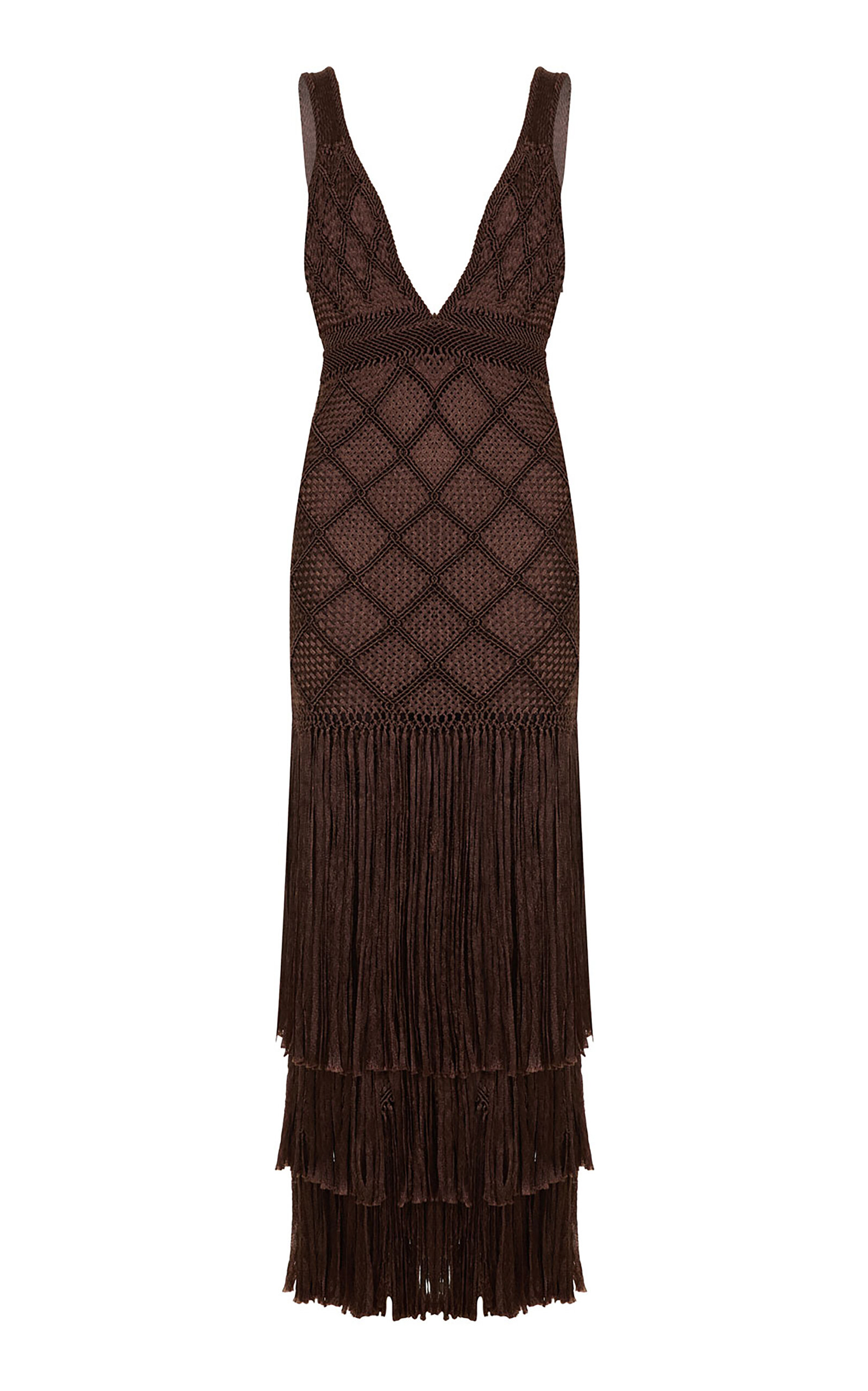 Palma Canaria - Liana Handwoven Macramé Fringe Maxi Dress - Brown - M - Moda Operandi