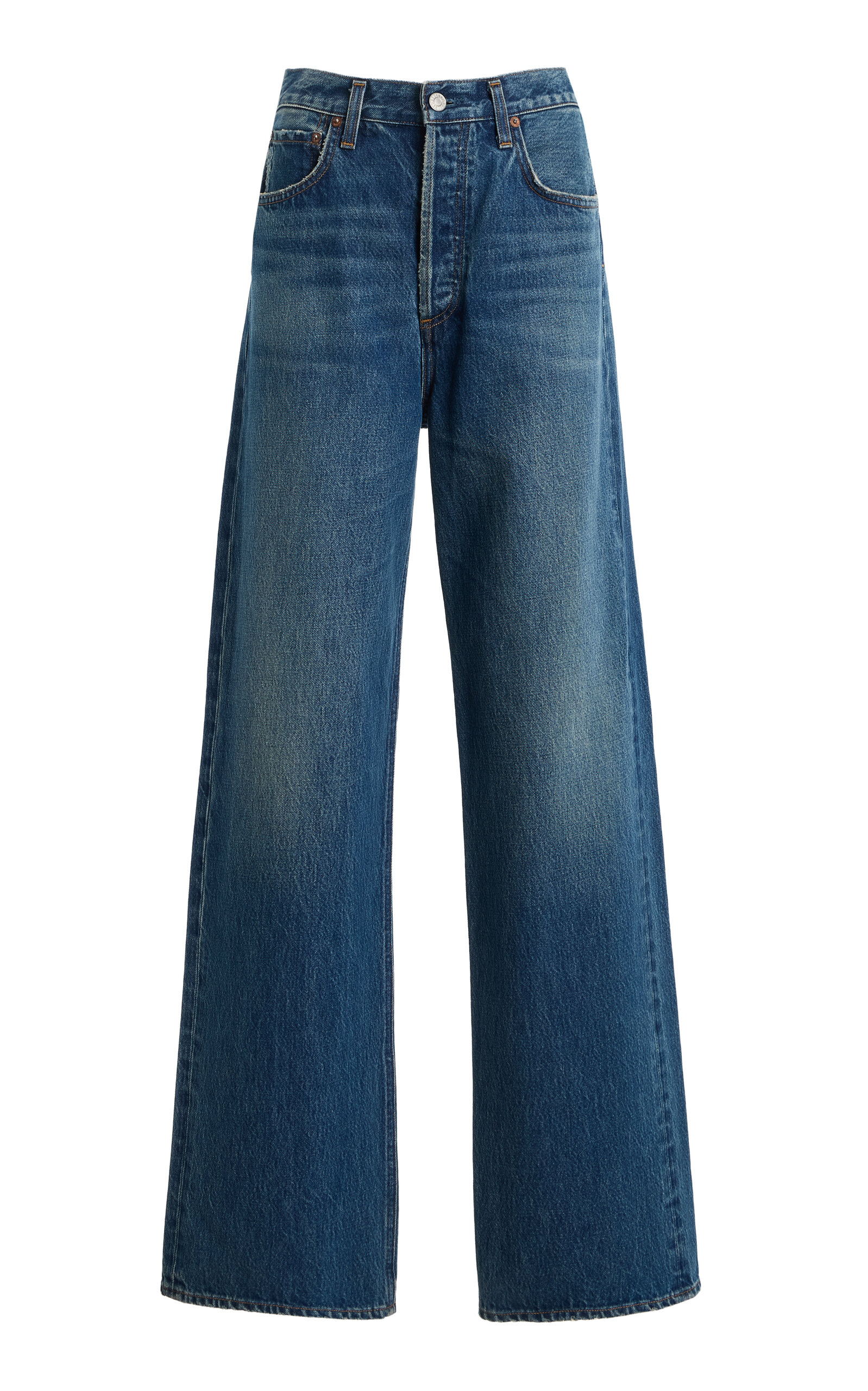 Agolde - Ren Rigid Mid-Rise Wide-Leg Jeans - Dark Wash - 31 - Moda Operandi