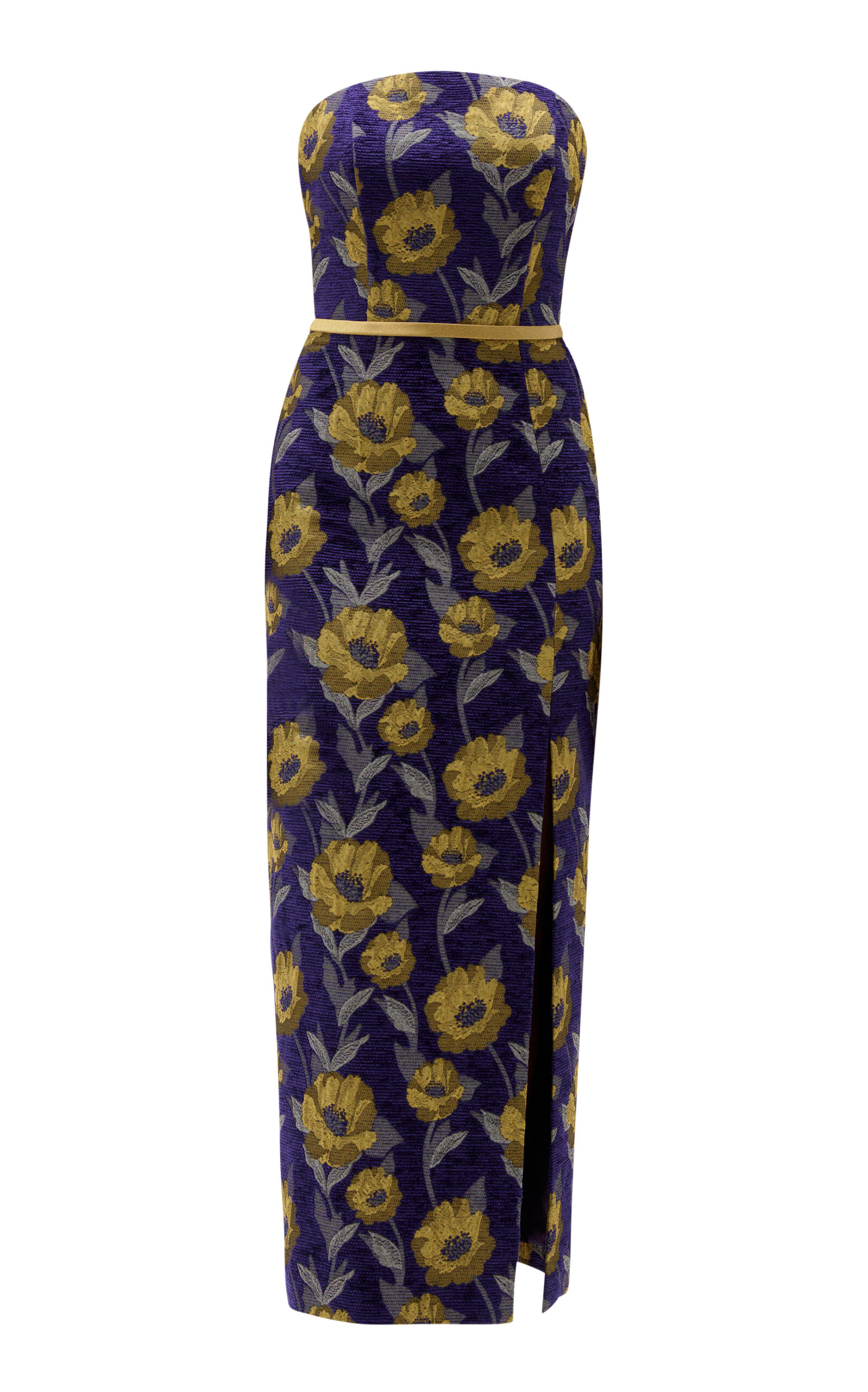 Amsale Floral Brocade Strapless Dress In Multi