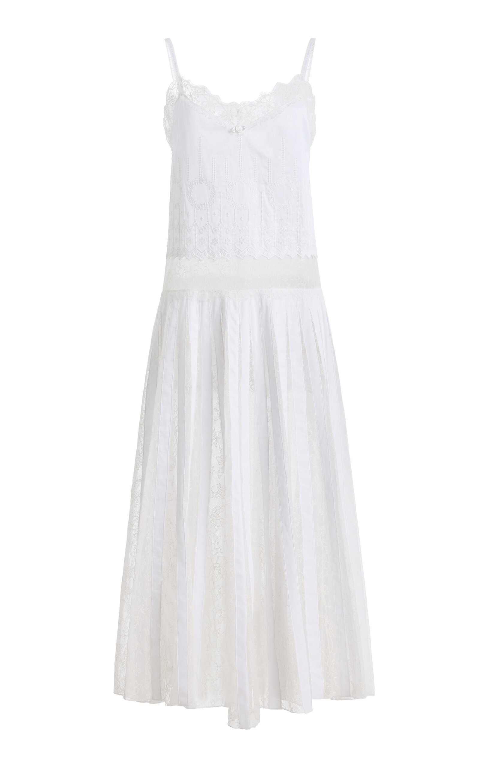 Brandon Maxwell Rooney Embroidered Lace Cotton Midi Slip Dress - Moda Operandi