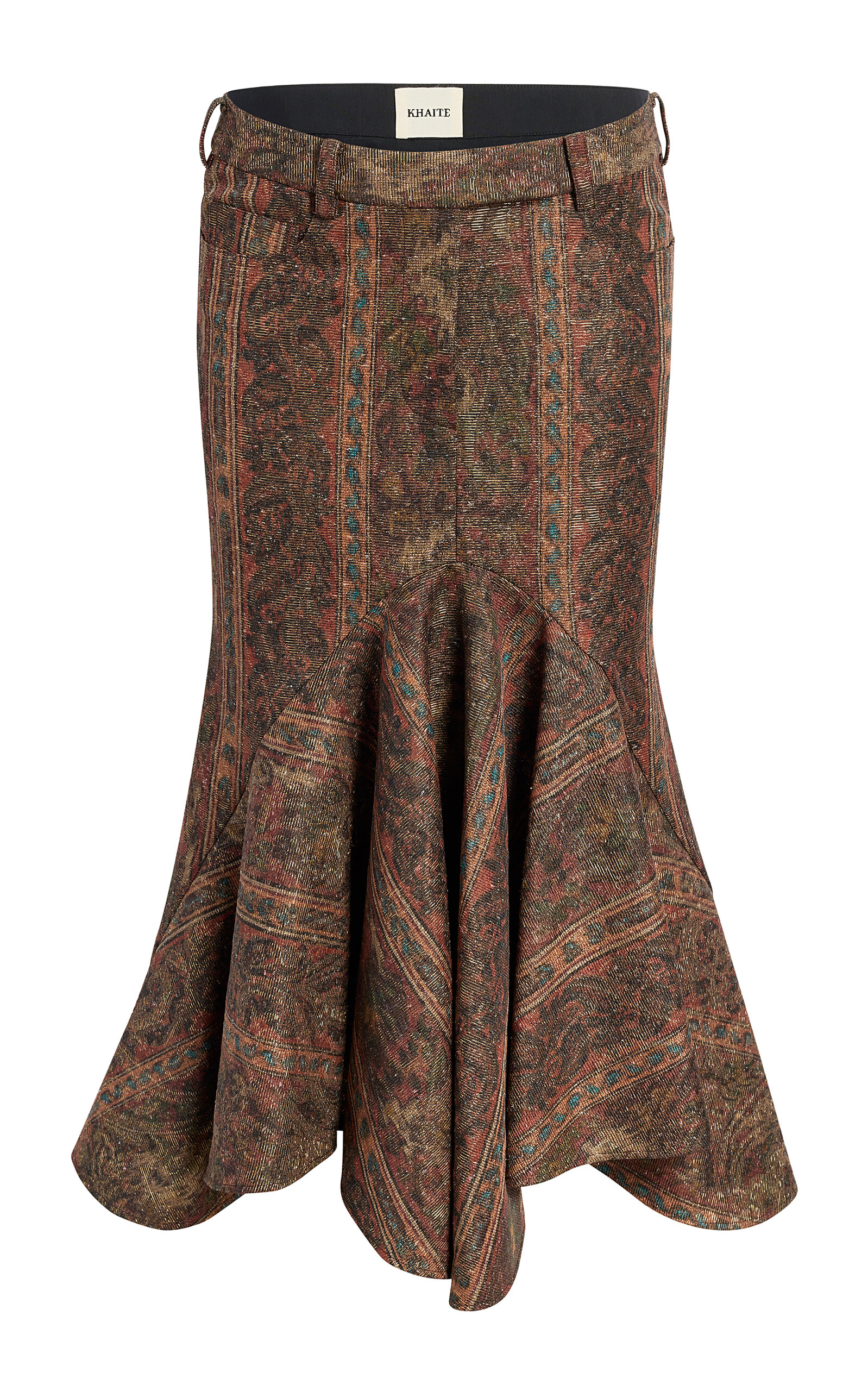 Khaite Inez Paisley Wool-Silk Crepe de Chine Midi Skirt - Moda Operandi